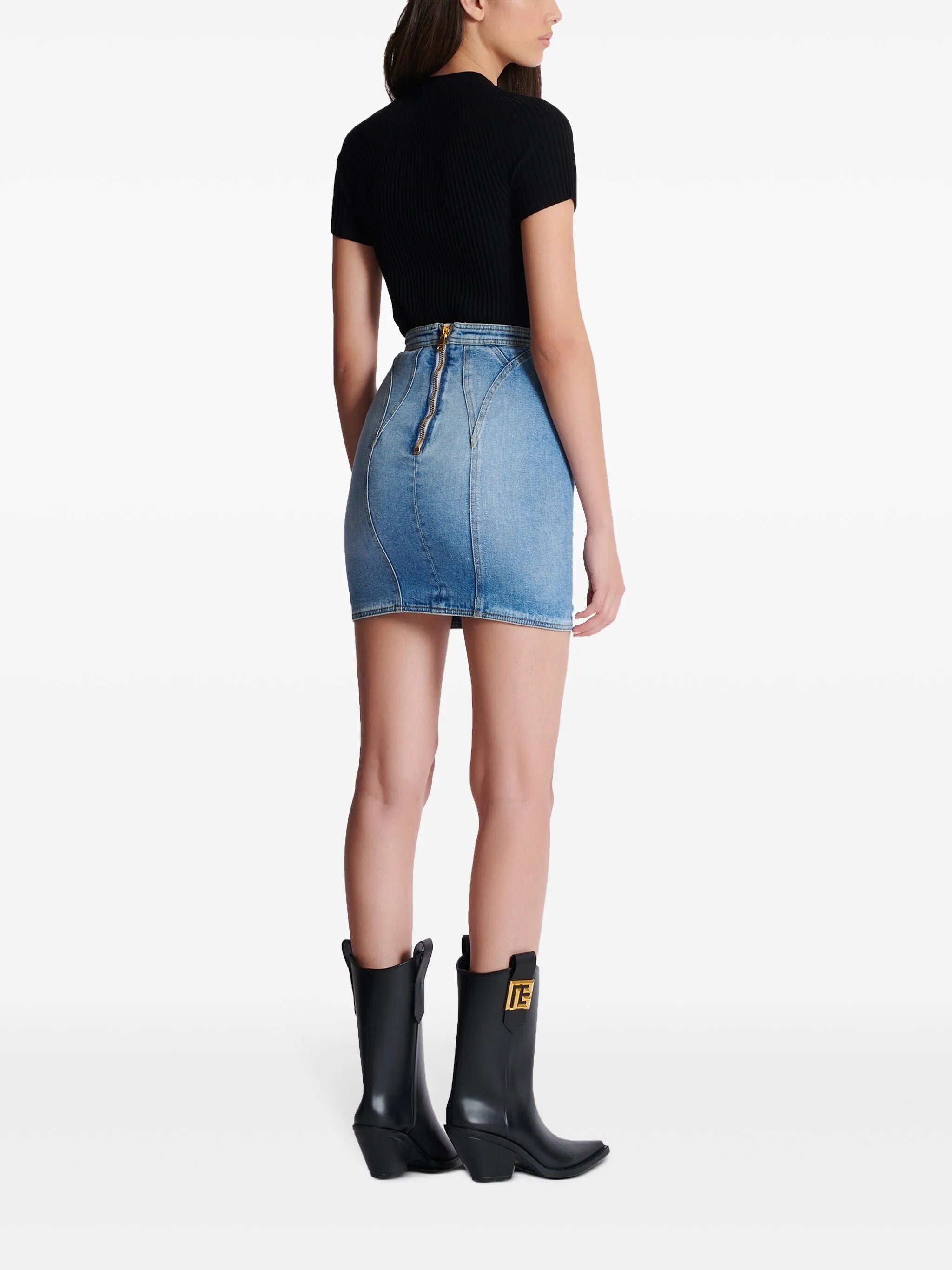 button-embellishment denim mini skirt