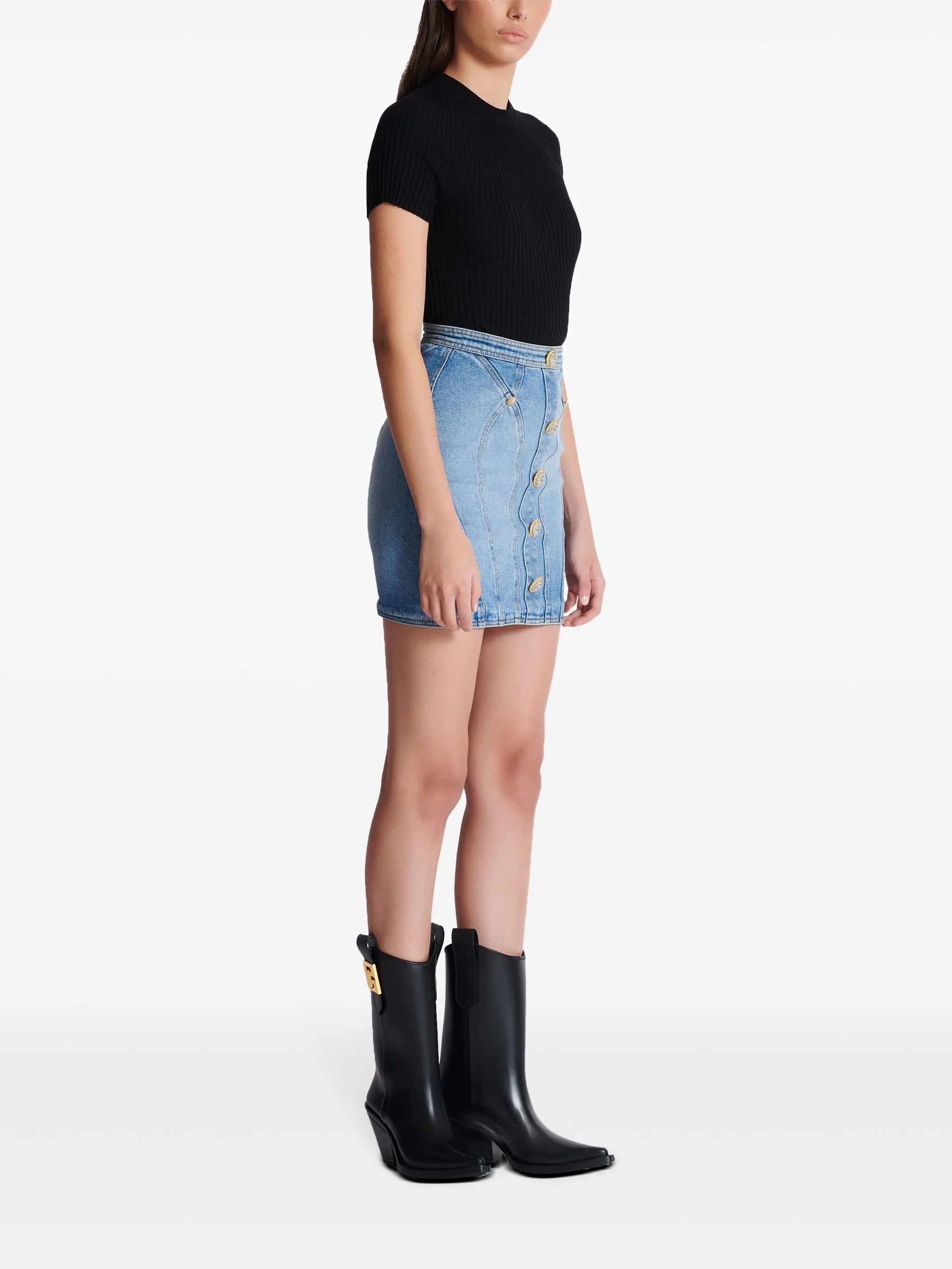 button-embellishment denim mini skirt