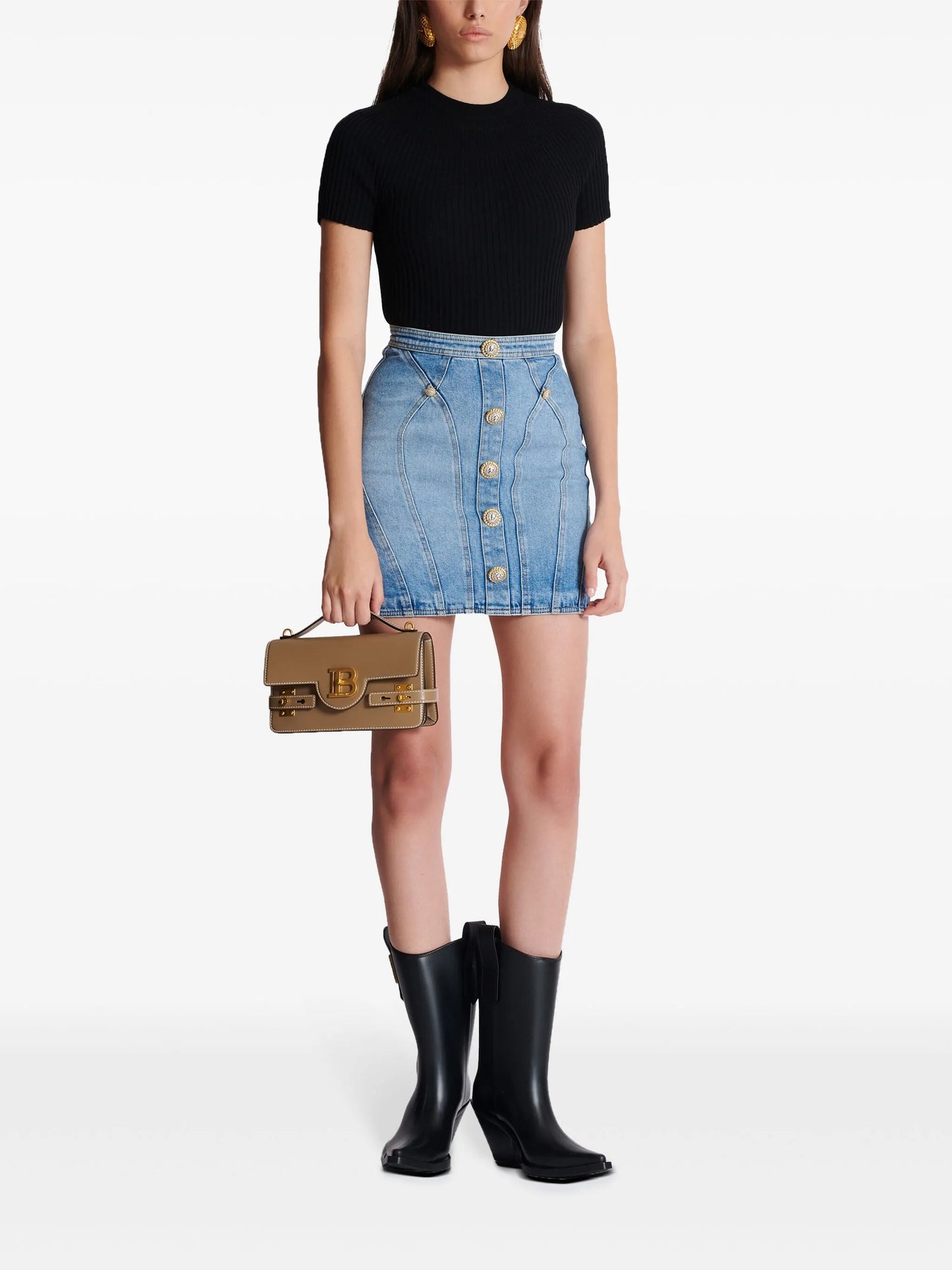 button-embellishment denim mini skirt