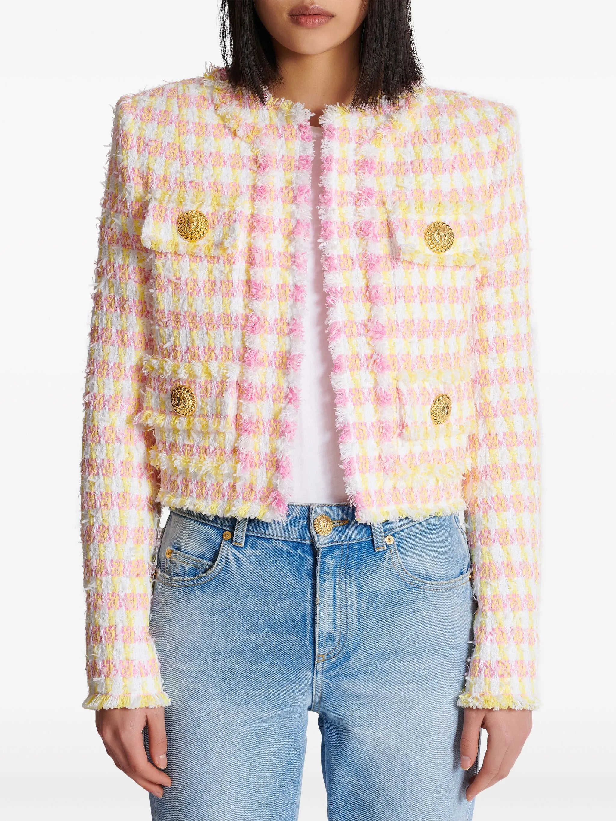 gingham tweed jacket