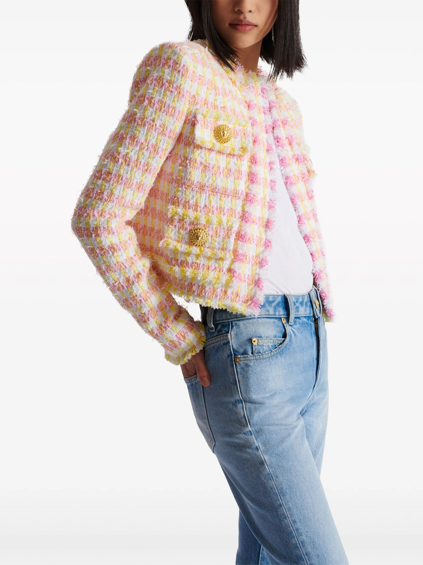 gingham tweed jacket