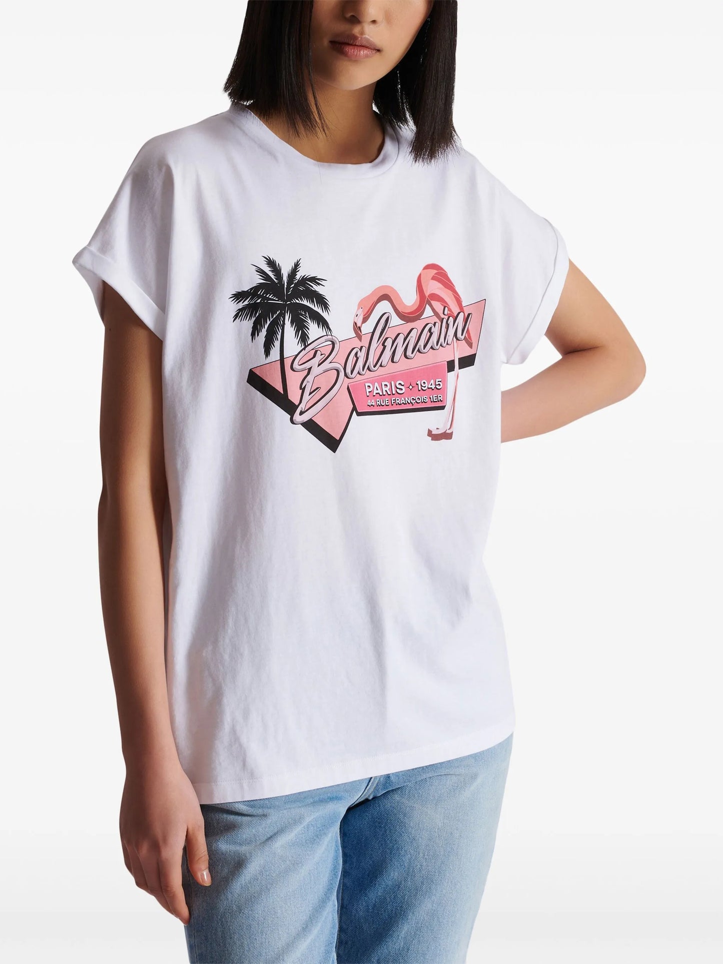 Flamingo-print cotton T-shirt