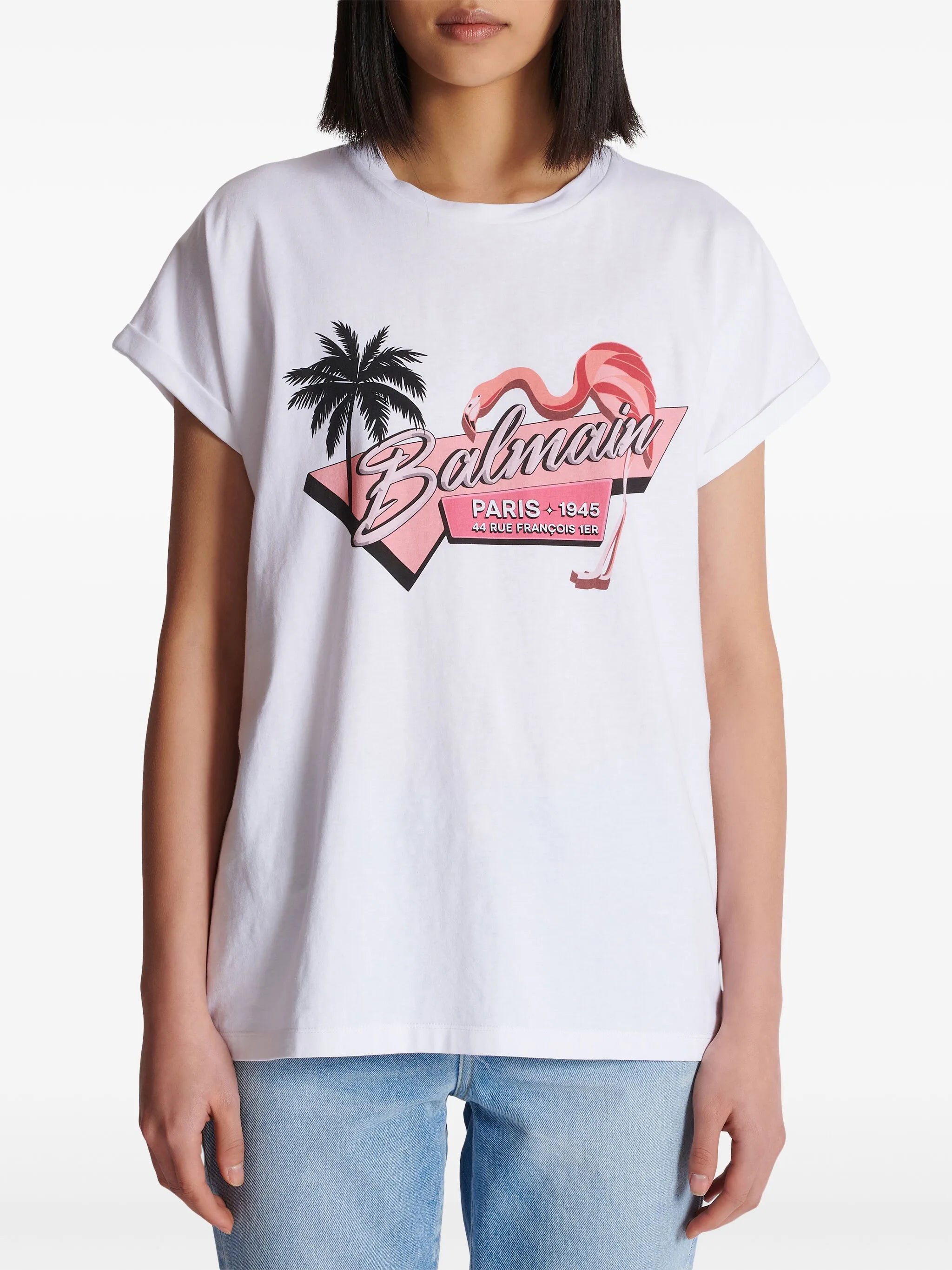 Flamingo-print cotton T-shirt