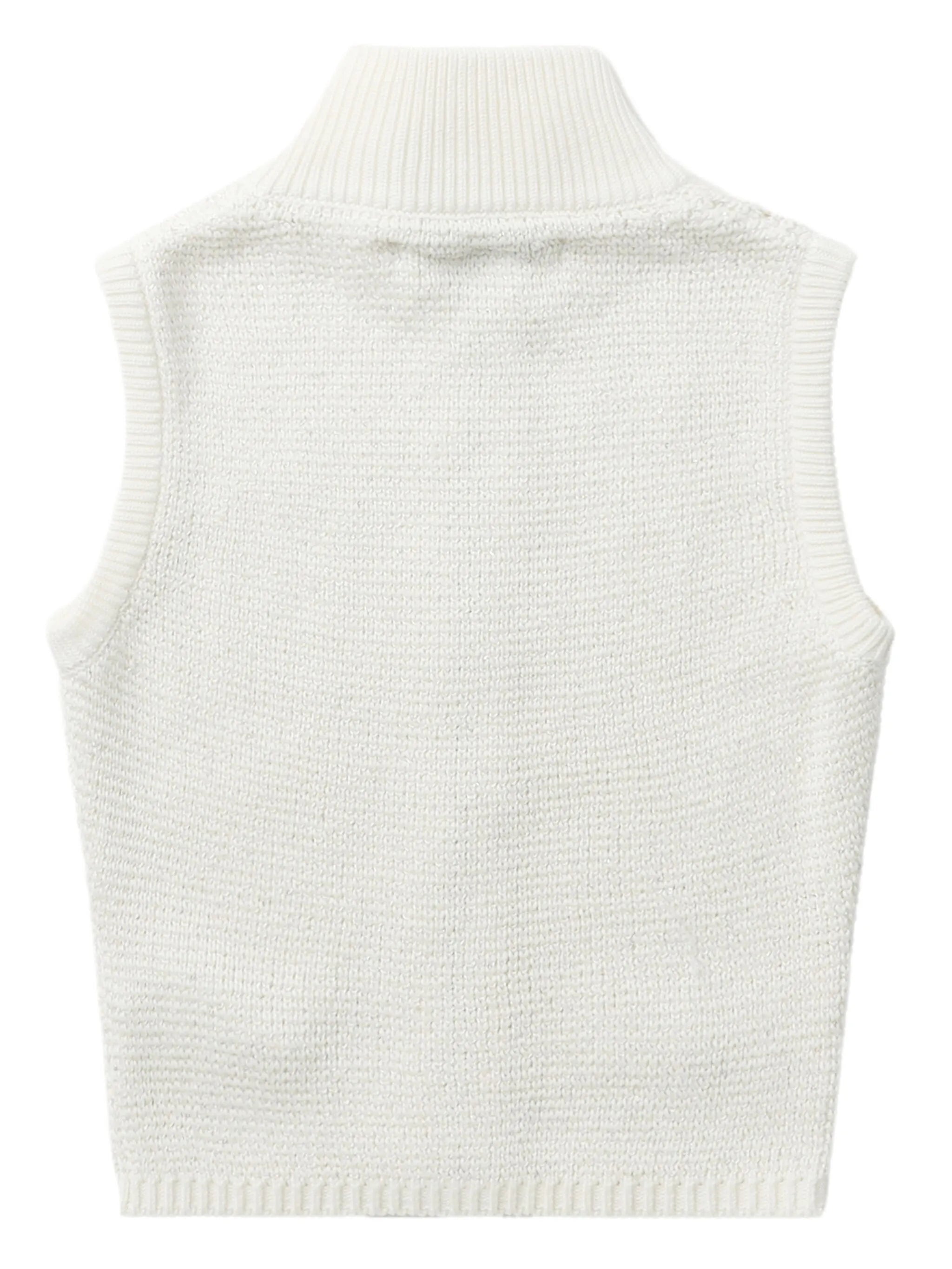 pocket-detail zip-front knitted top