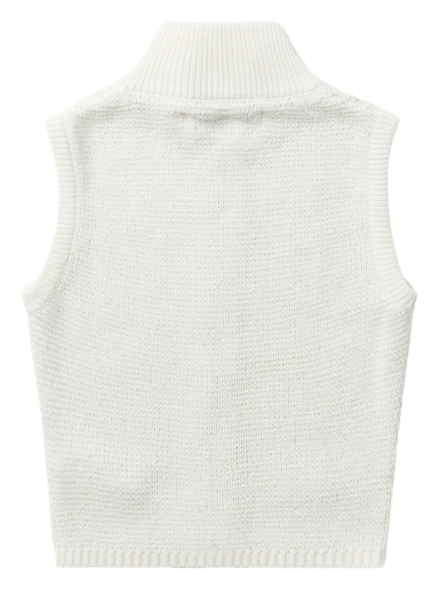 pocket-detail zip-front knitted top