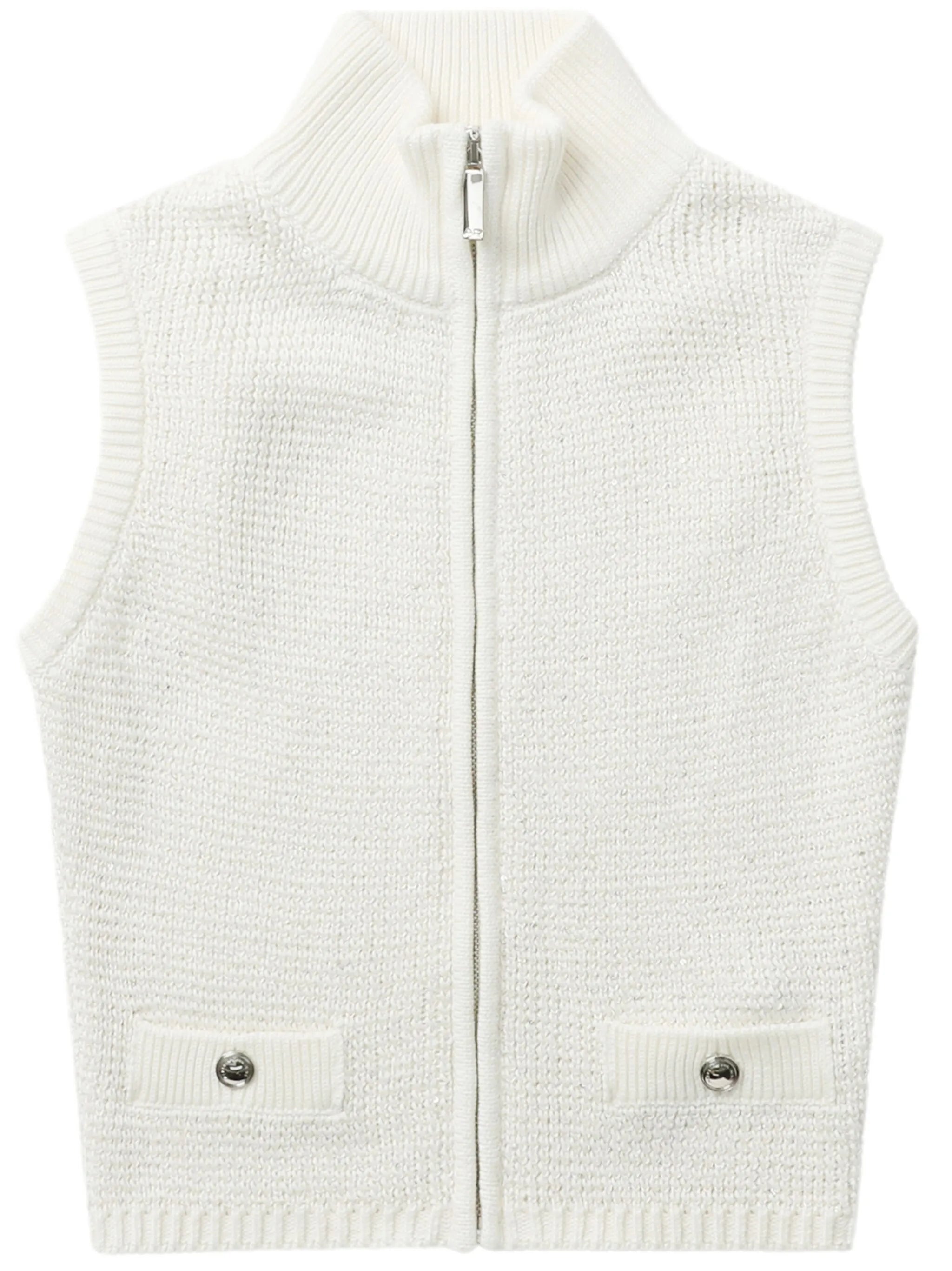 pocket-detail zip-front knitted top