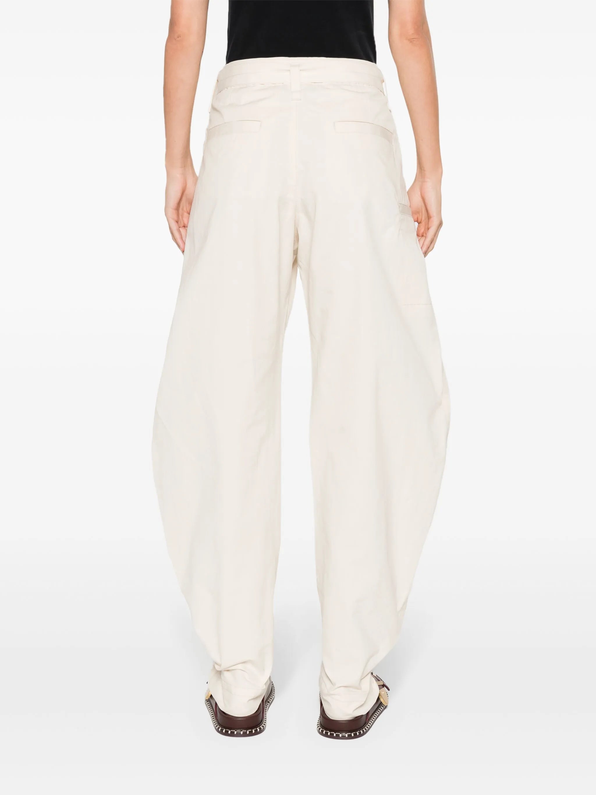 belted tapered-leg trousers