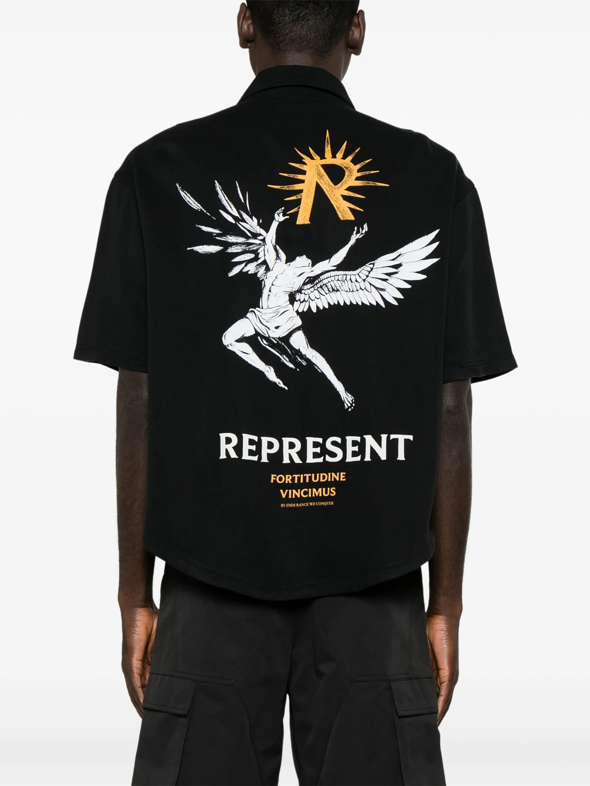Icarus-print press-stud shirt