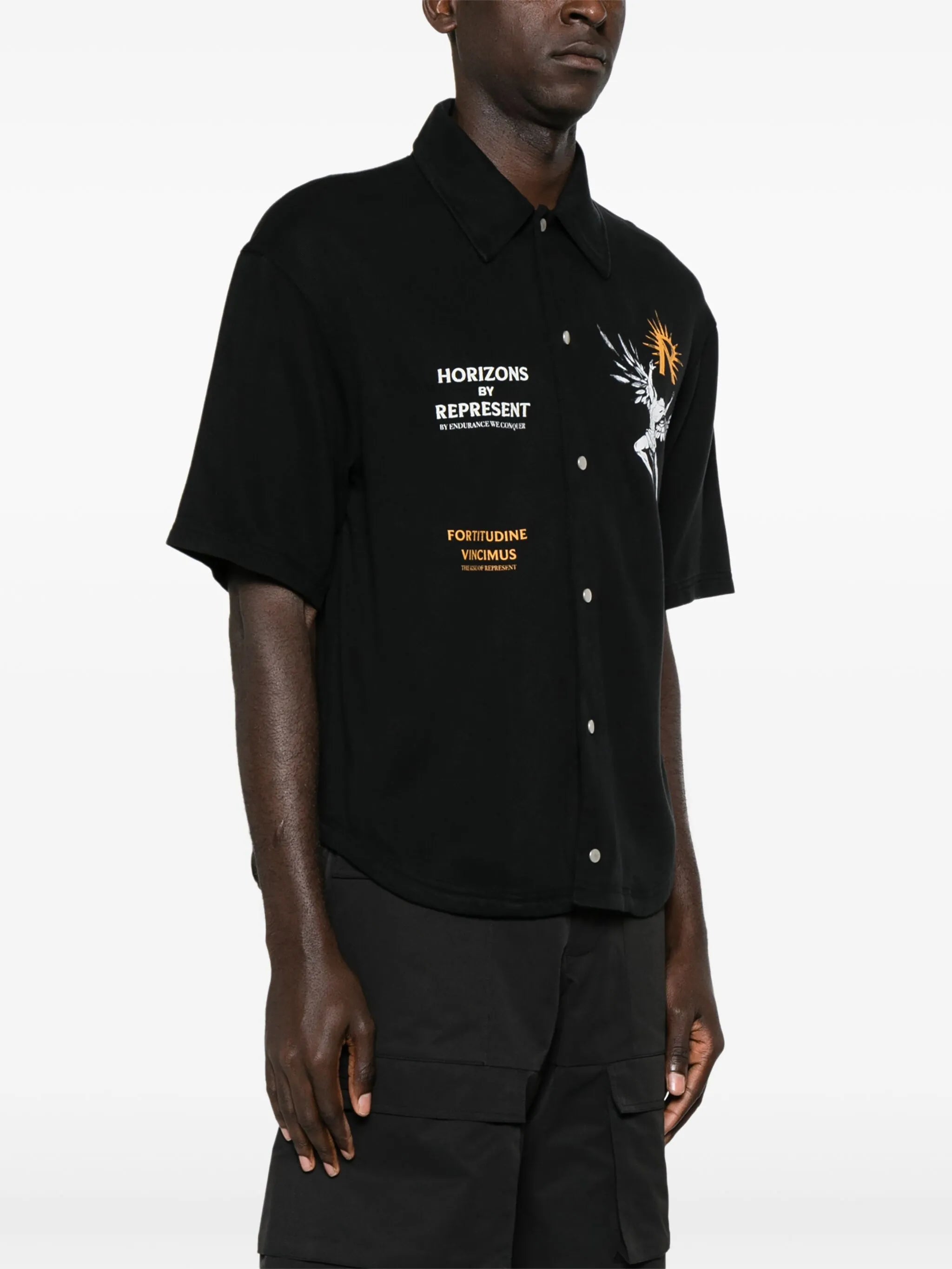 Icarus-print press-stud shirt