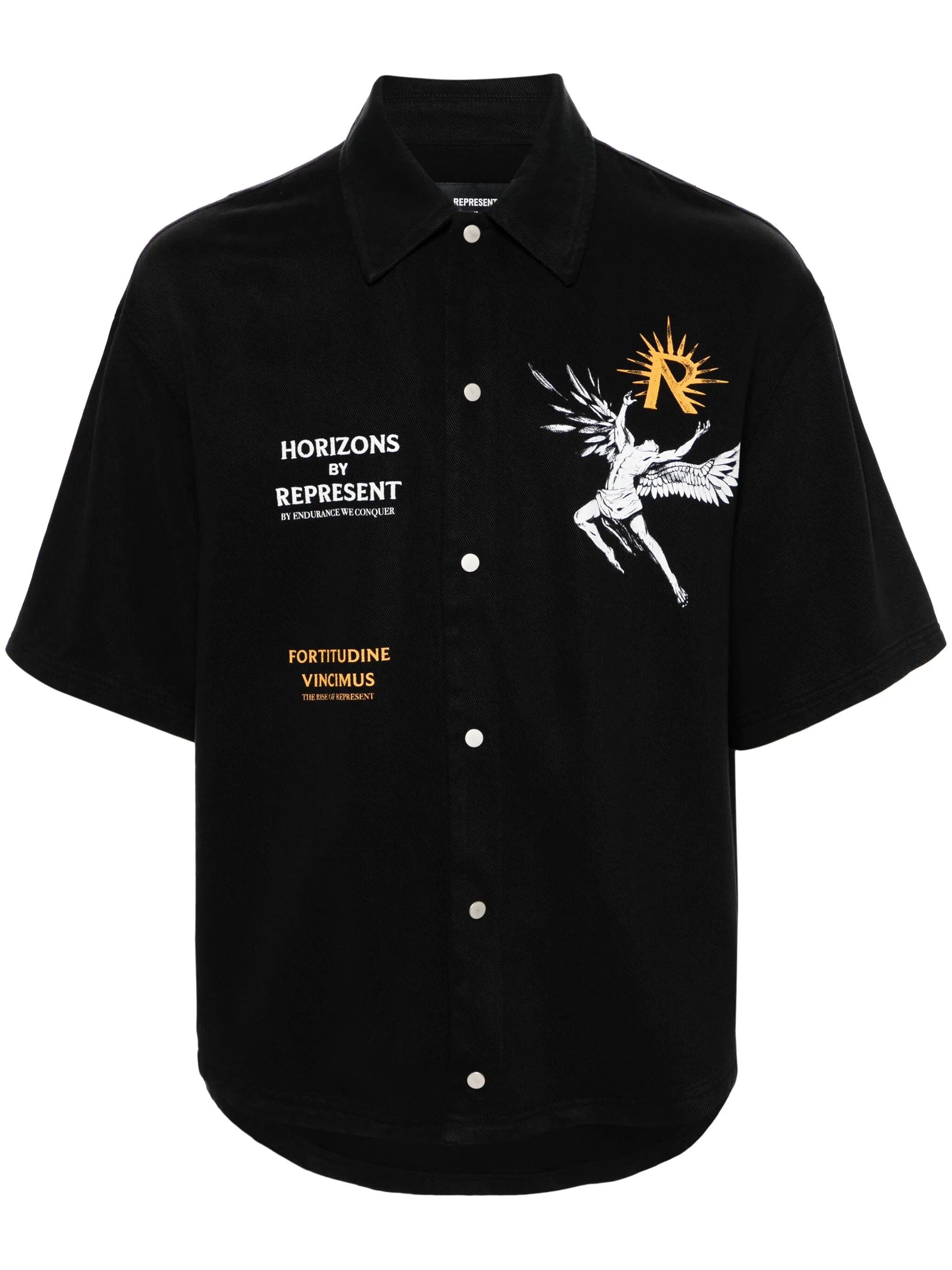 Icarus-print press-stud shirt