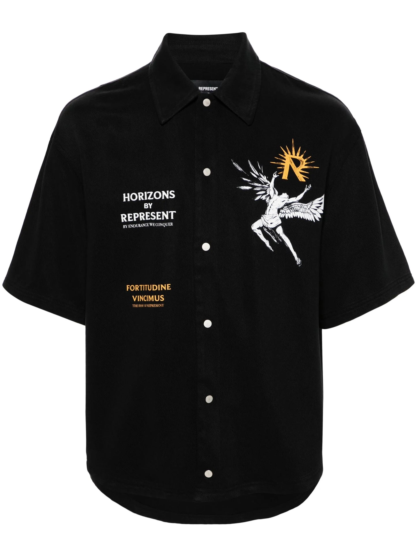 Icarus-print press-stud shirt