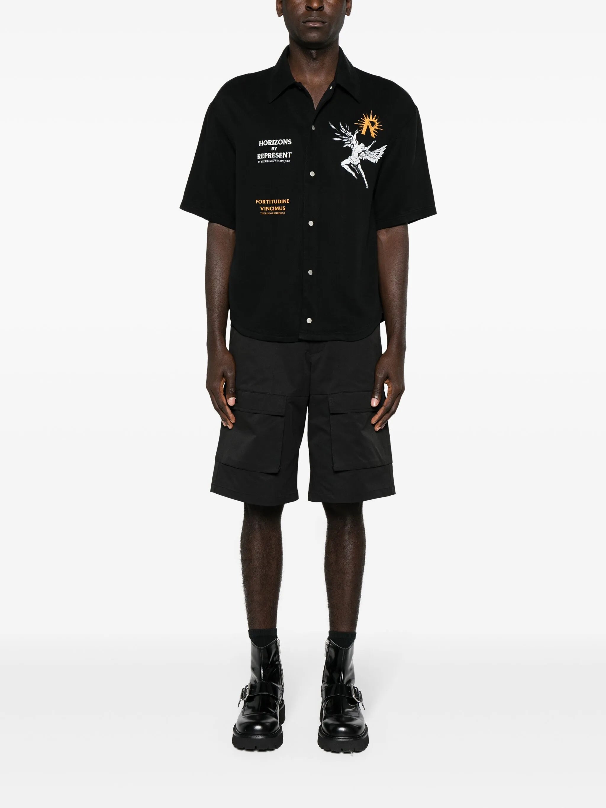 Icarus-print press-stud shirt