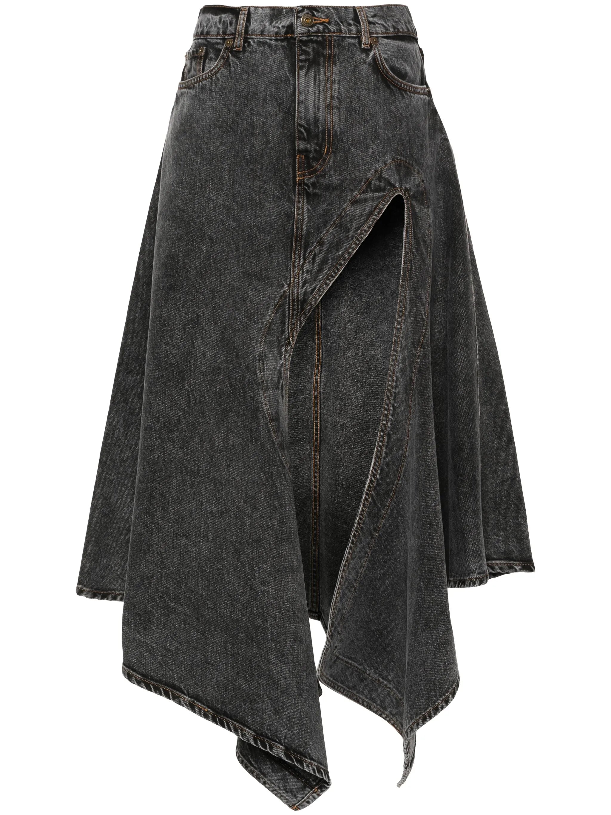 asymmetric denim maxi skirt