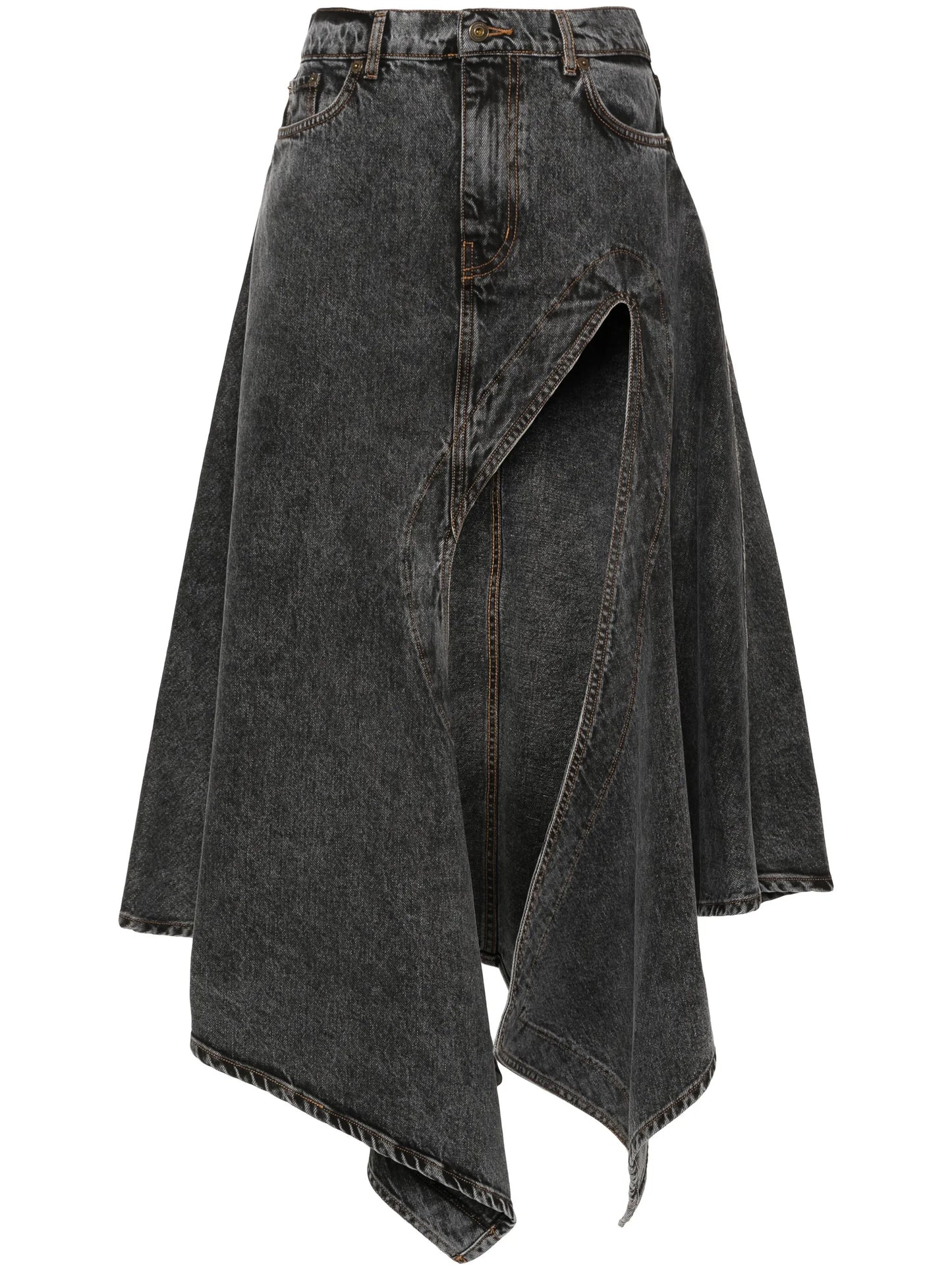 asymmetric denim maxi skirt