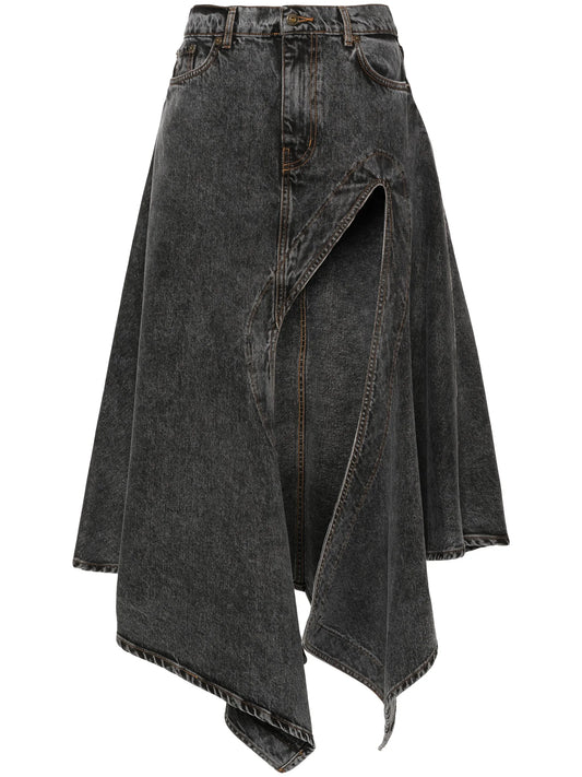 asymmetric denim maxi skirt