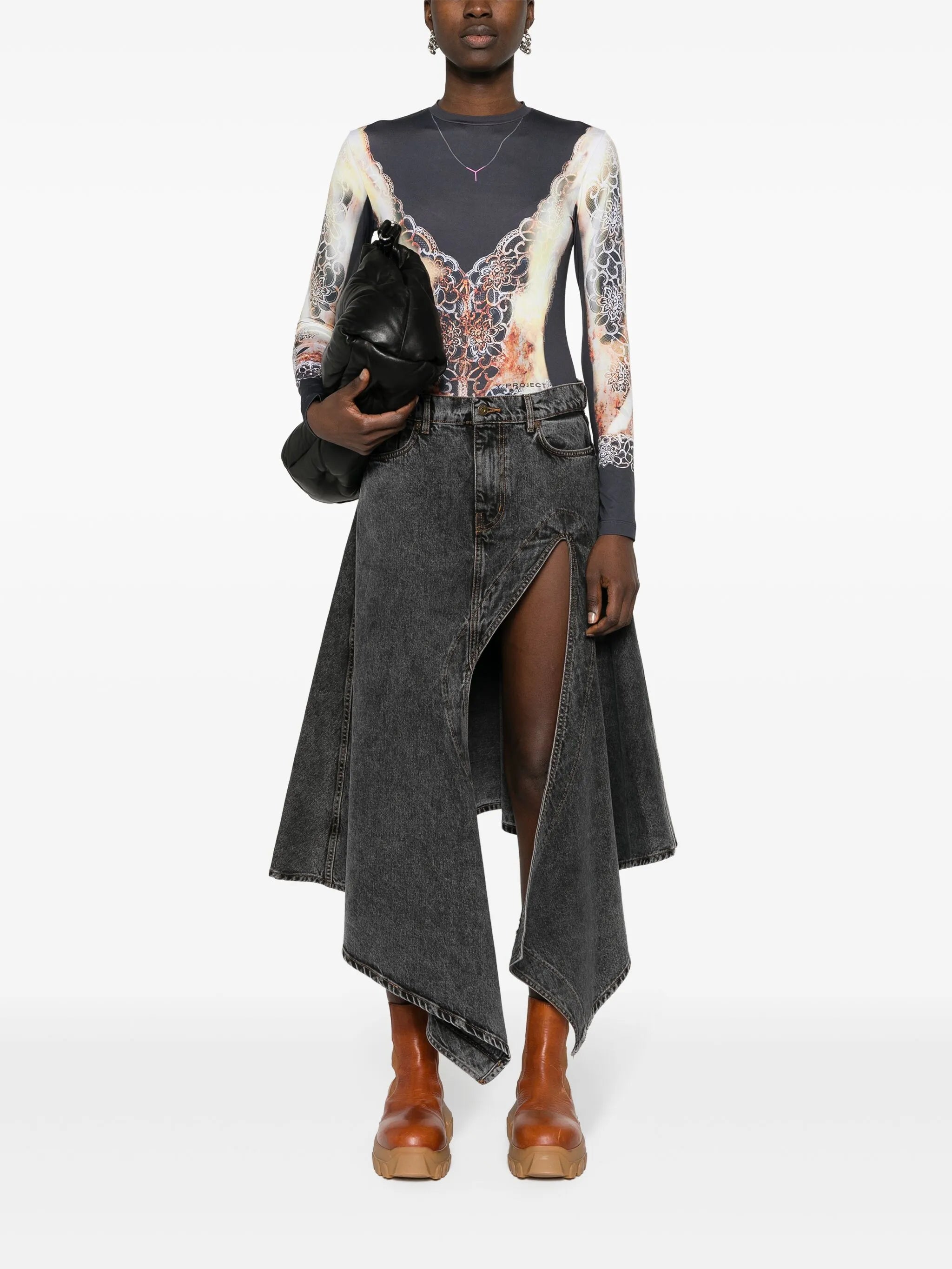 asymmetric denim maxi skirt