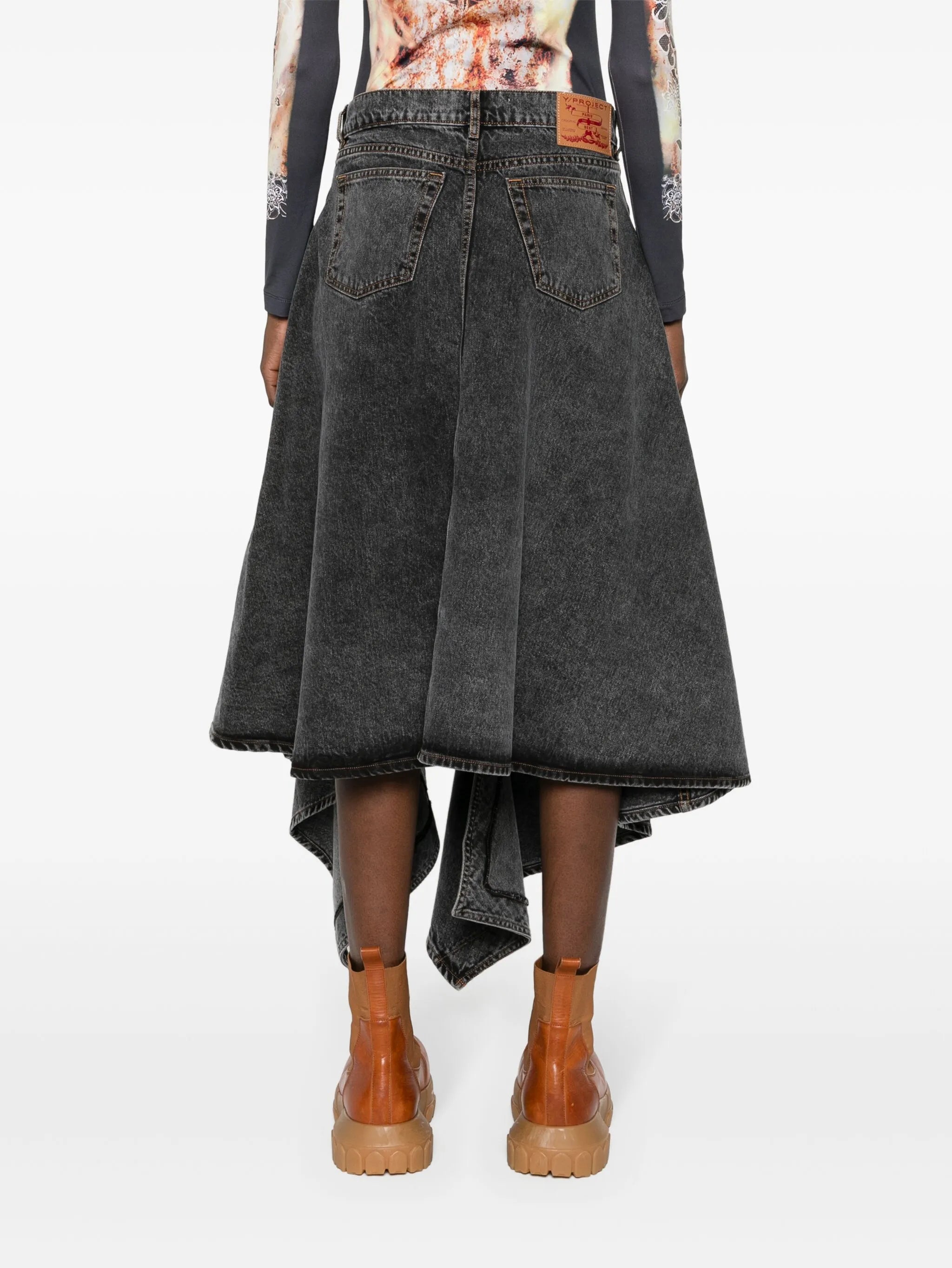 asymmetric denim maxi skirt