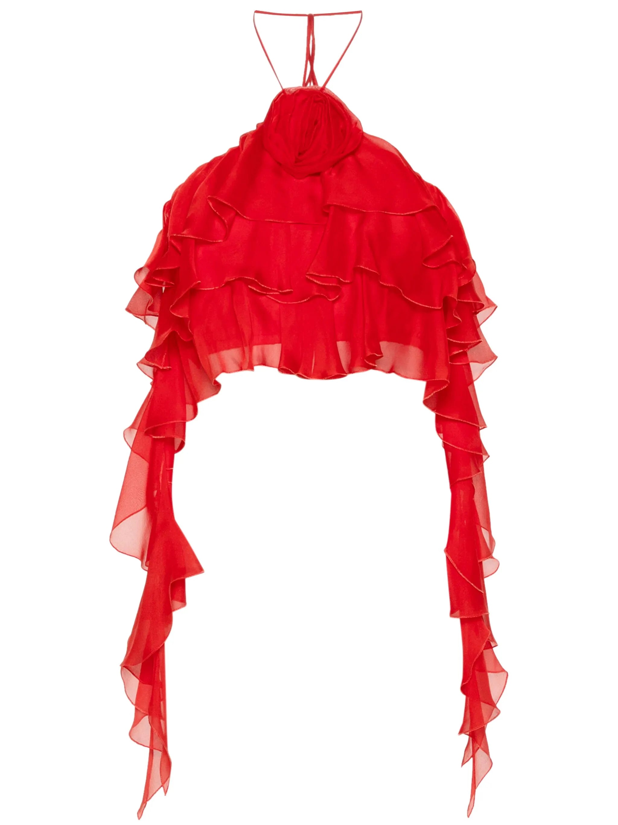 sash-detail ruffled crop top