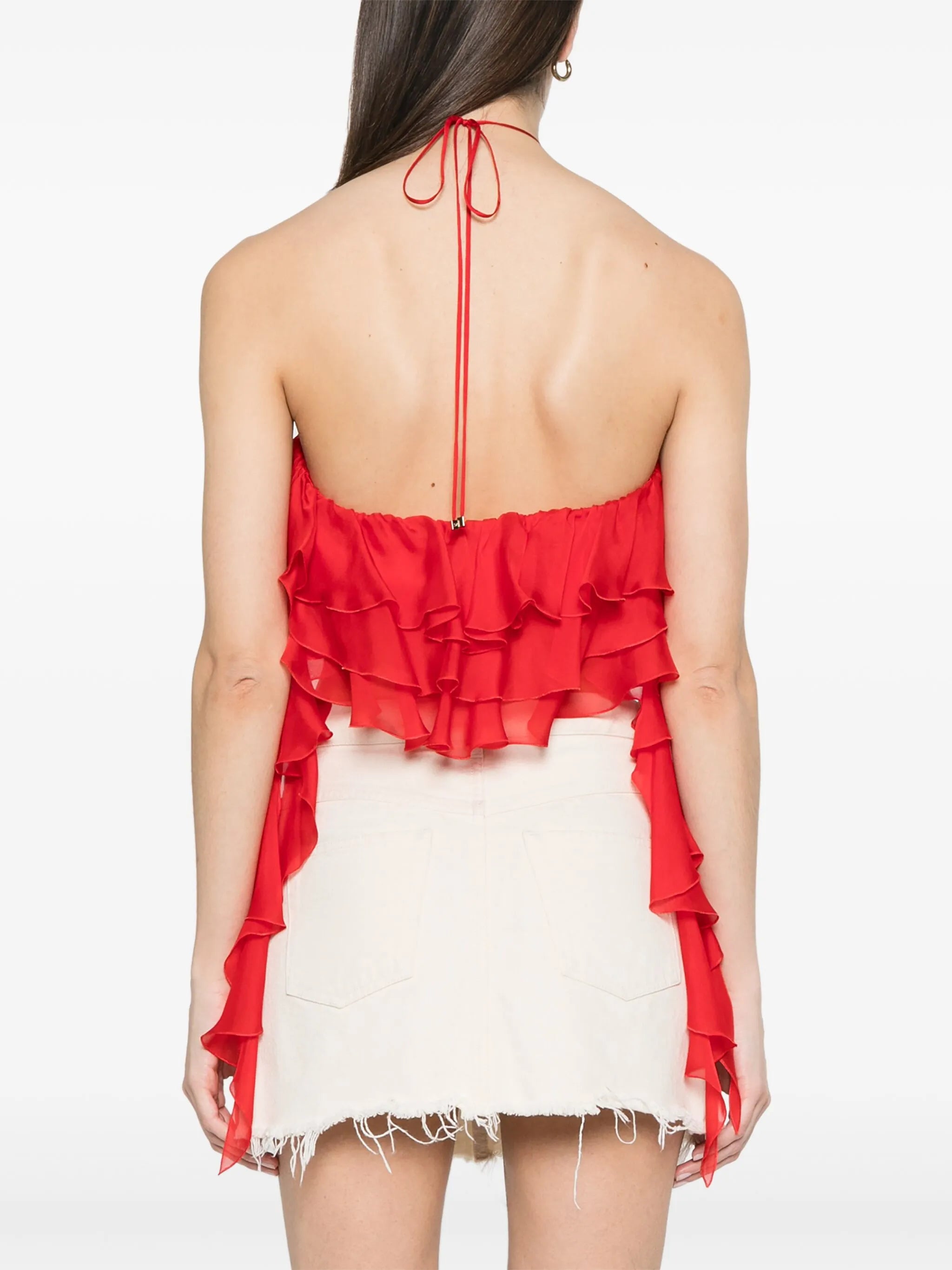 sash-detail ruffled crop top