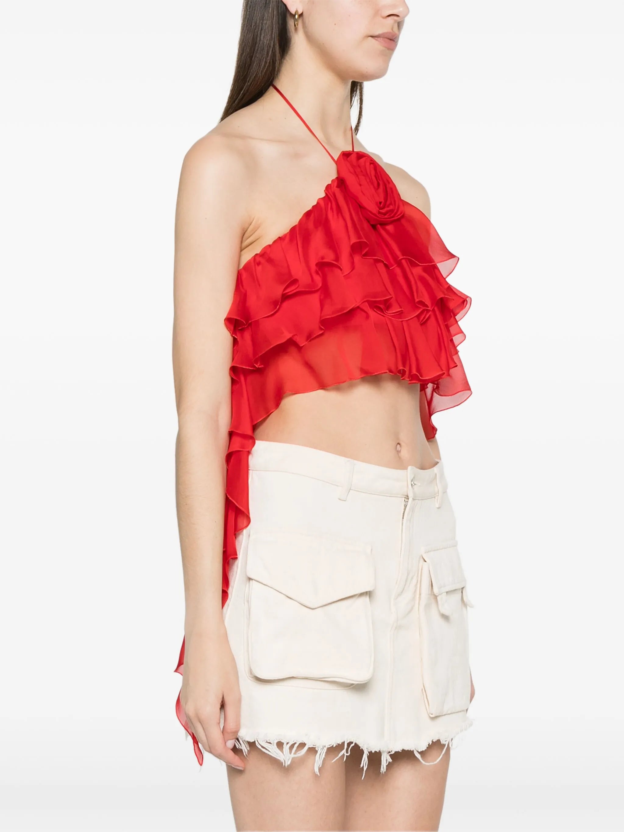 sash-detail ruffled crop top