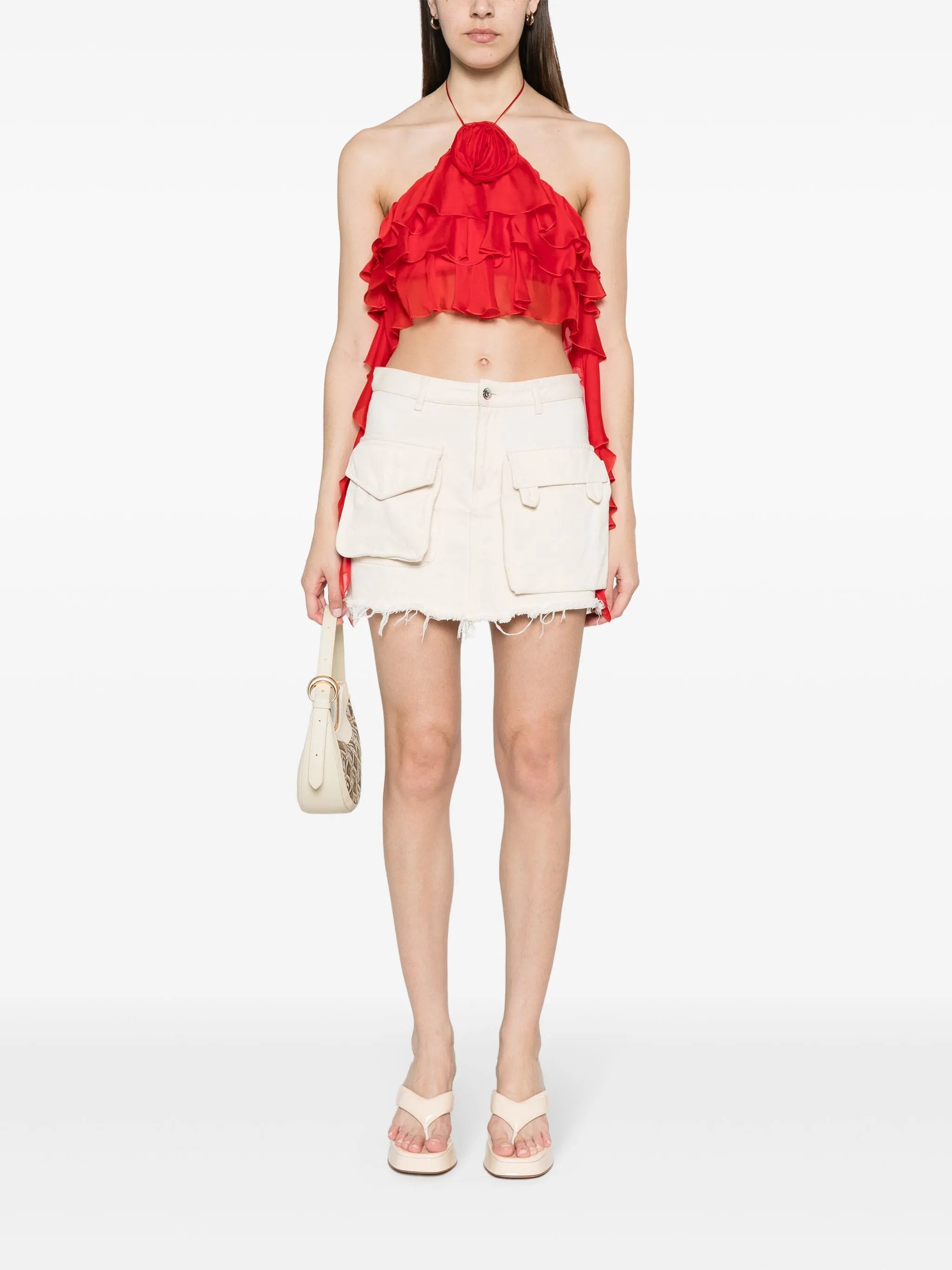 sash-detail ruffled crop top