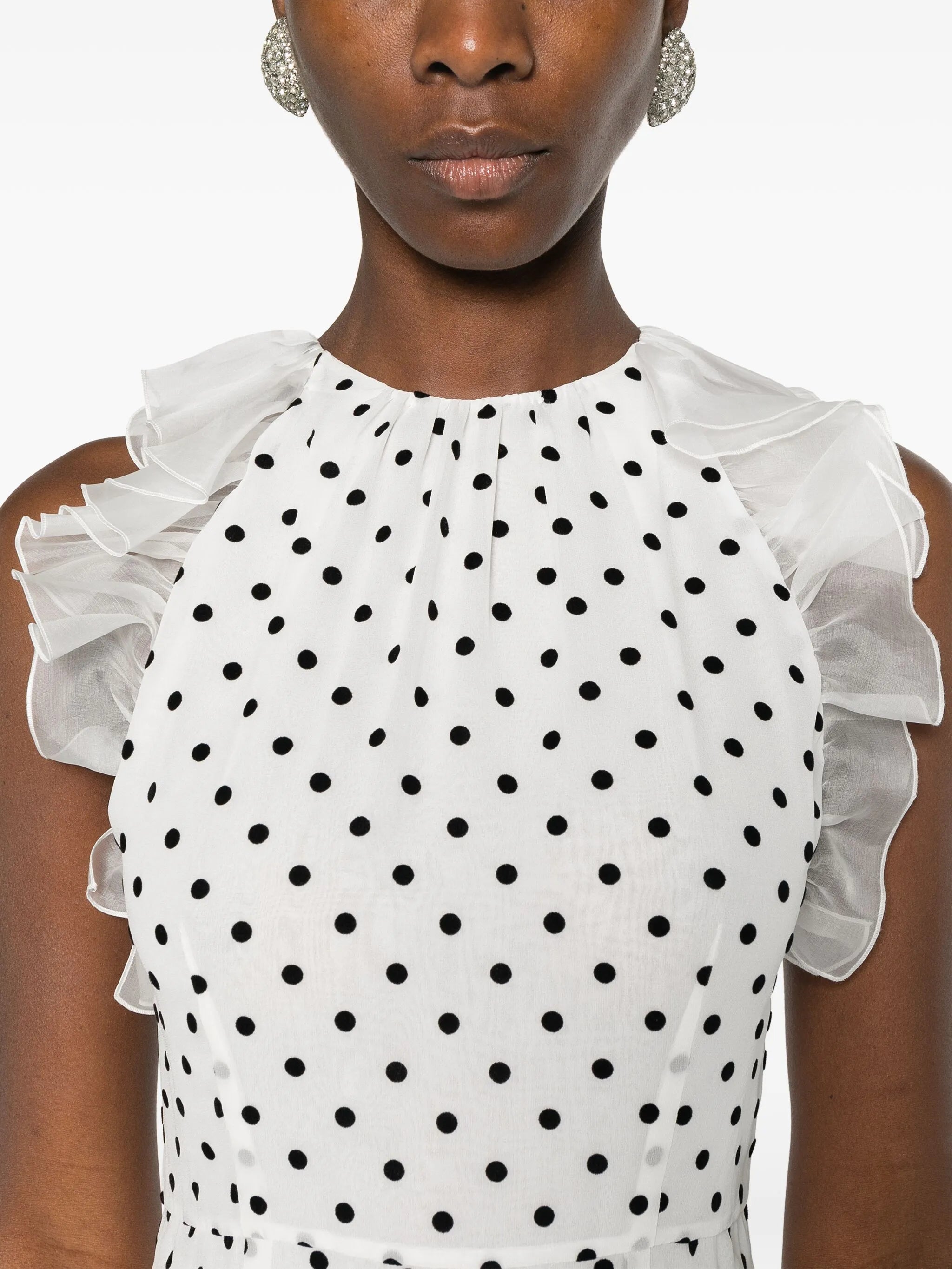 flocking polka-dot maxi dress