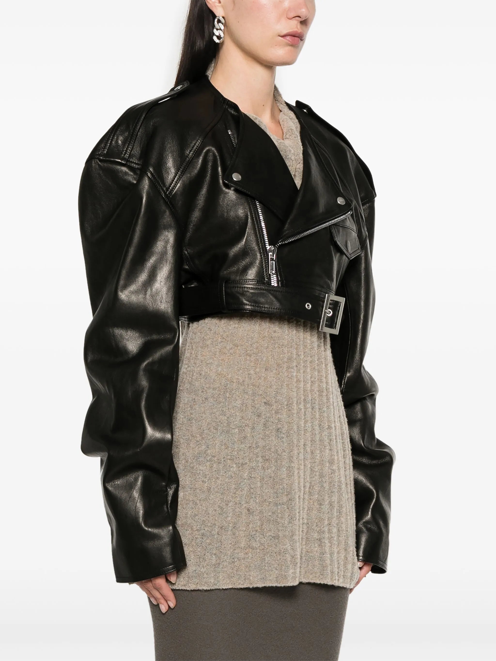 Micro Biker cropped leather jacket