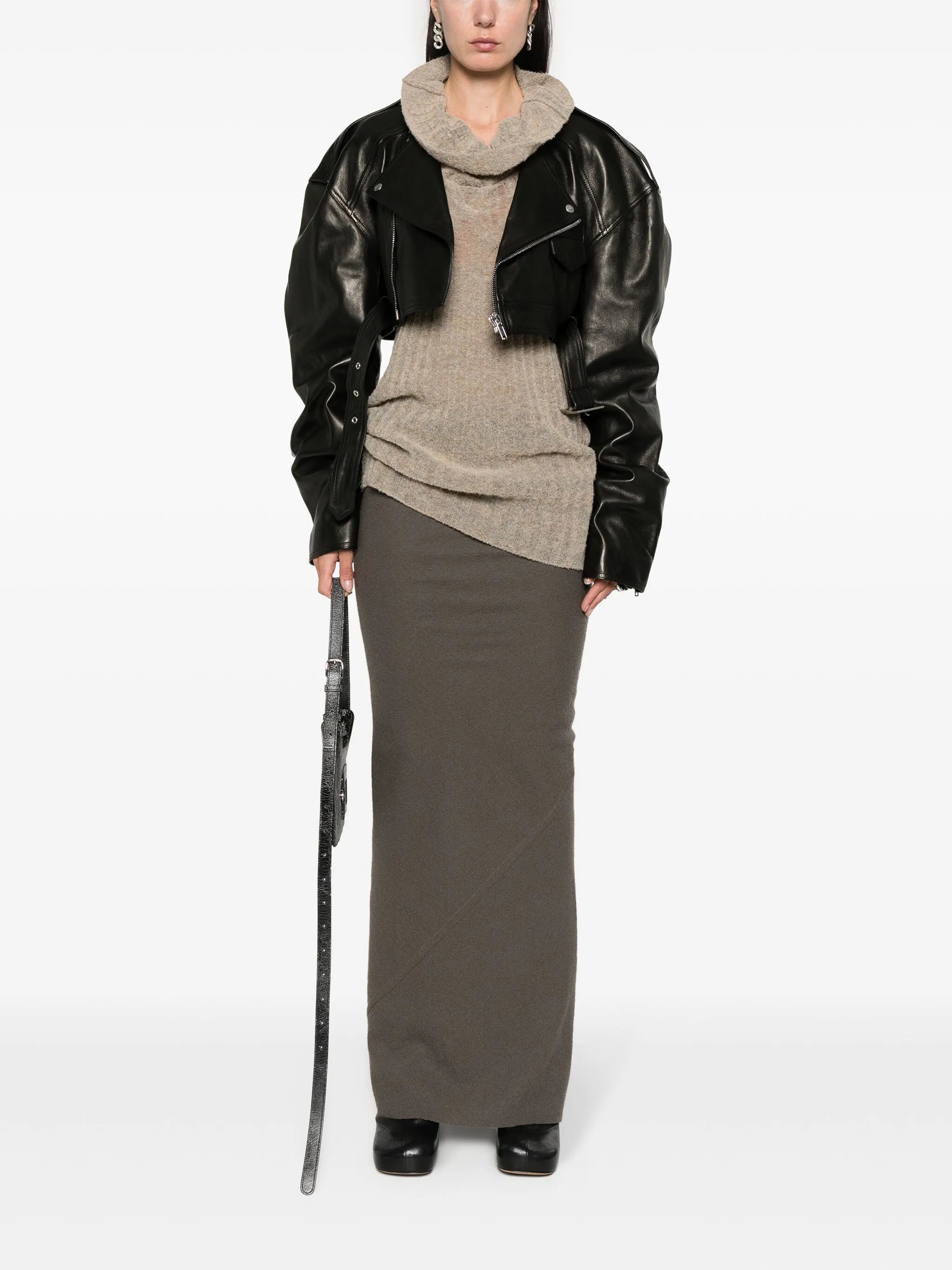 Micro Biker cropped leather jacket