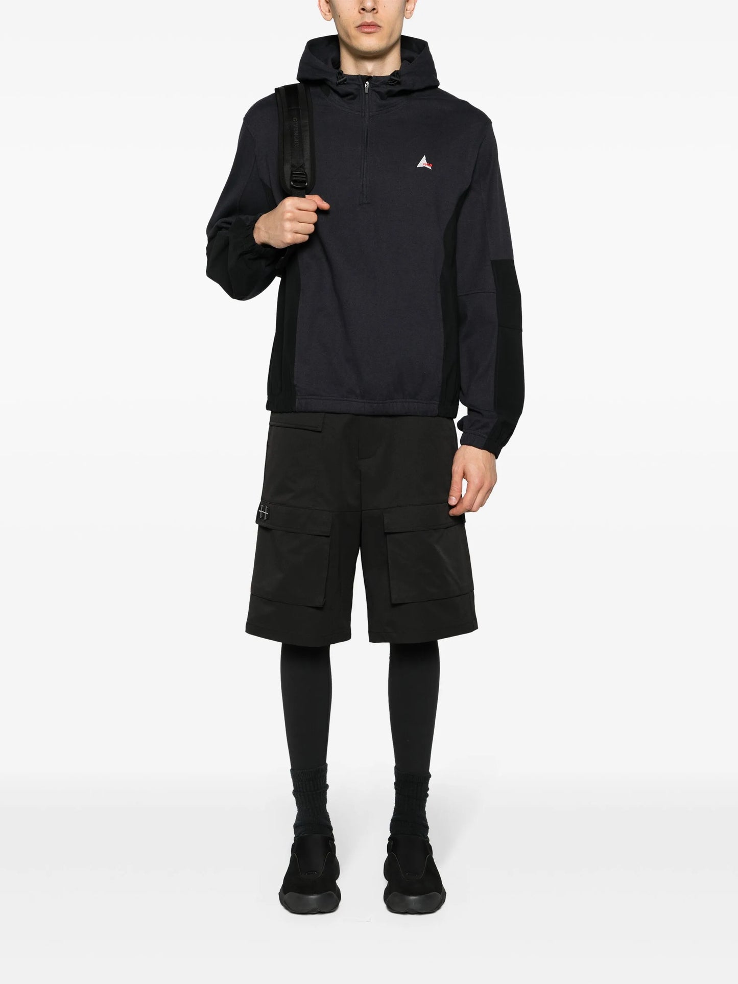 panelled cotton hoodie