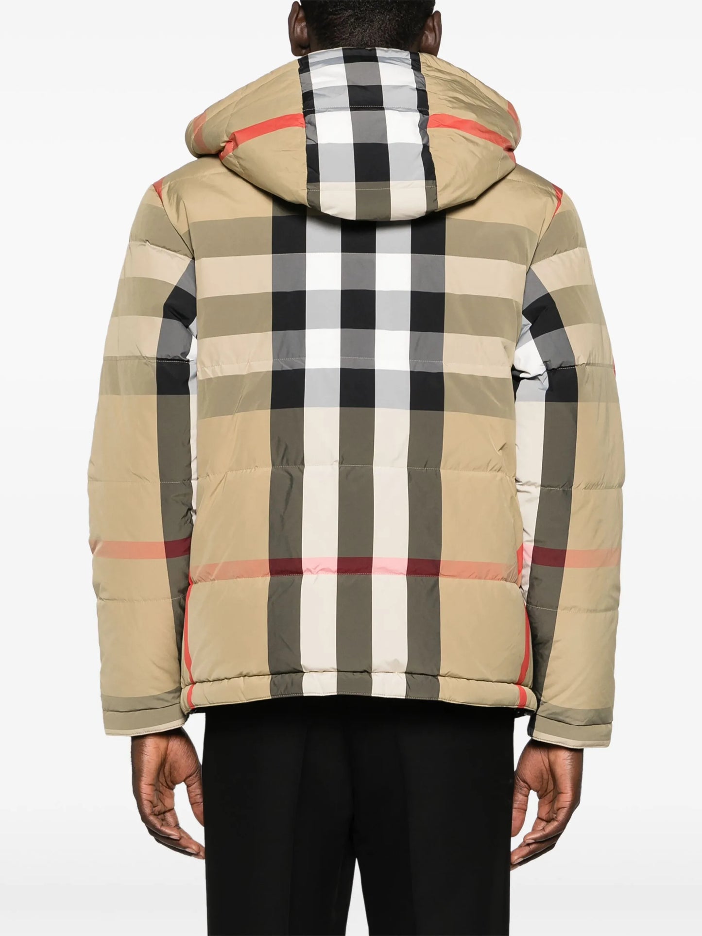 hooded checked puffer jacket