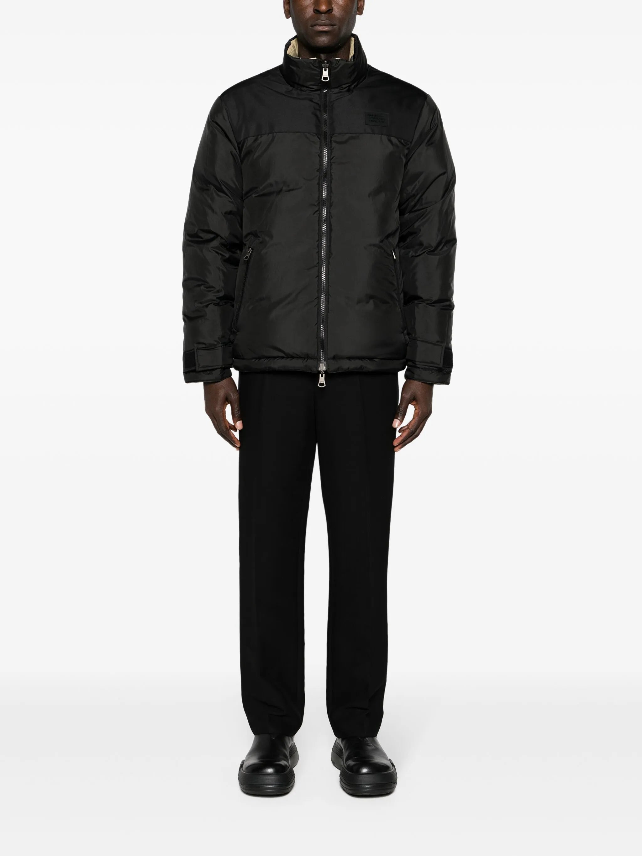 hooded checked puffer jacket