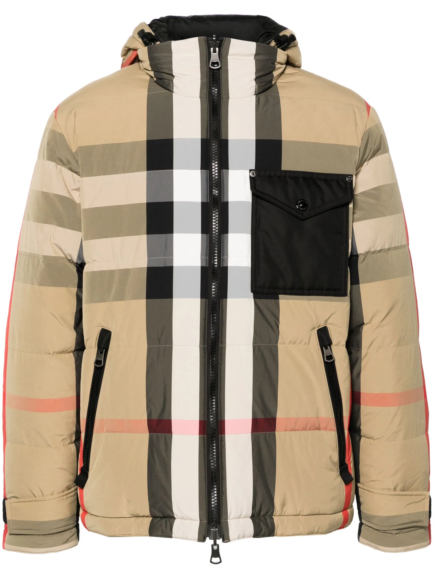 hooded checked puffer jacket