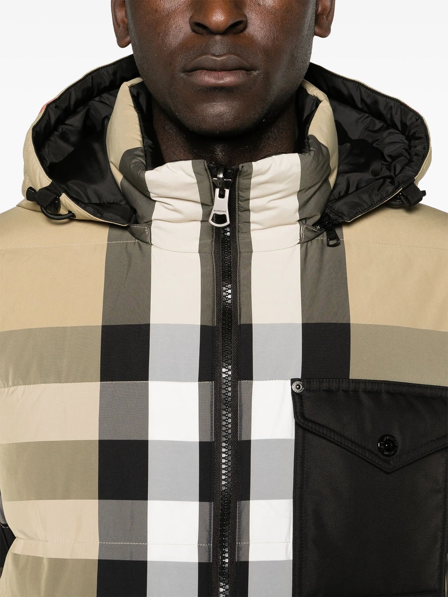 hooded checked puffer jacket
