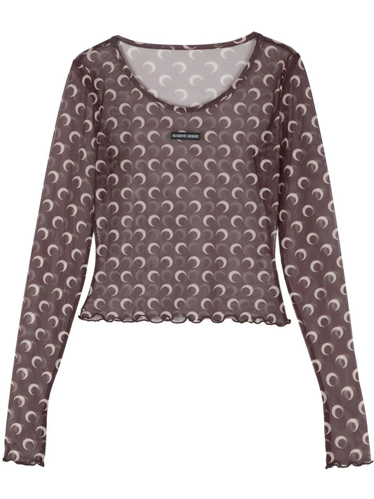 Moon-print mesh crop top