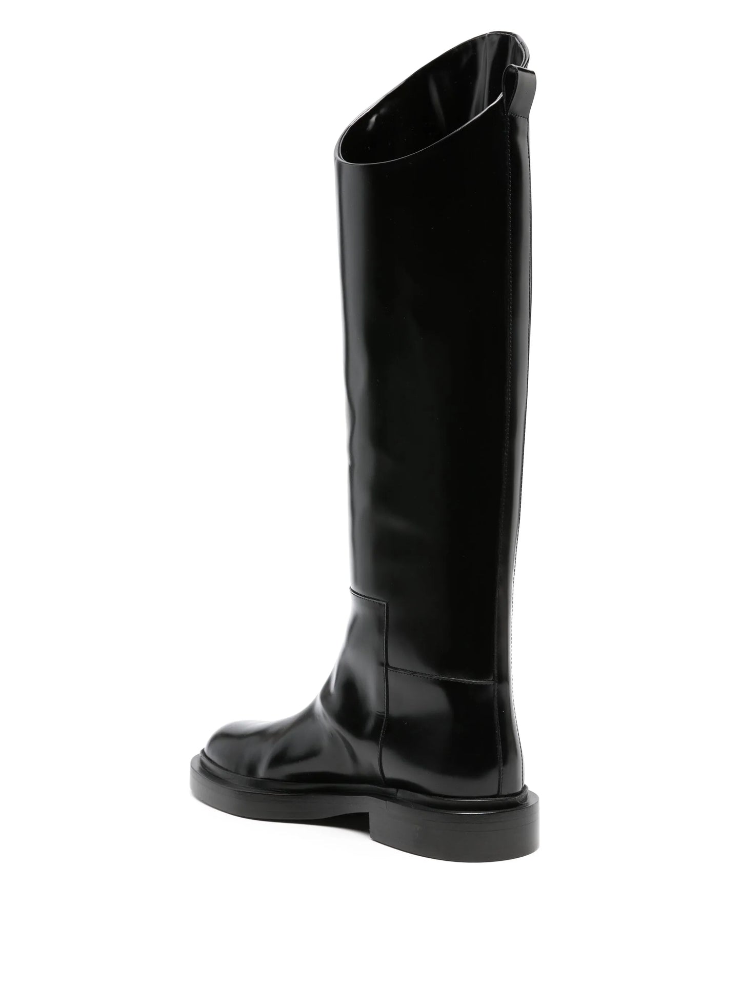 asymmetric leather boots
