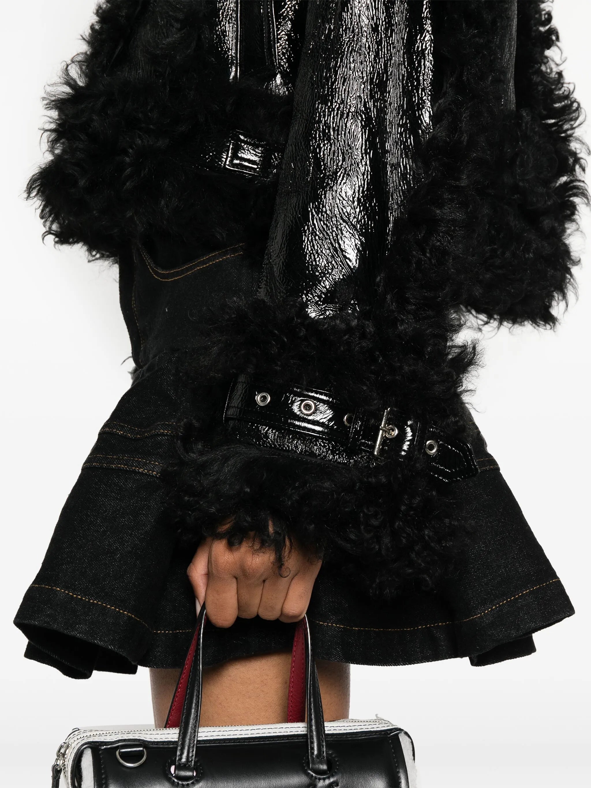shearling-trim leather jacket