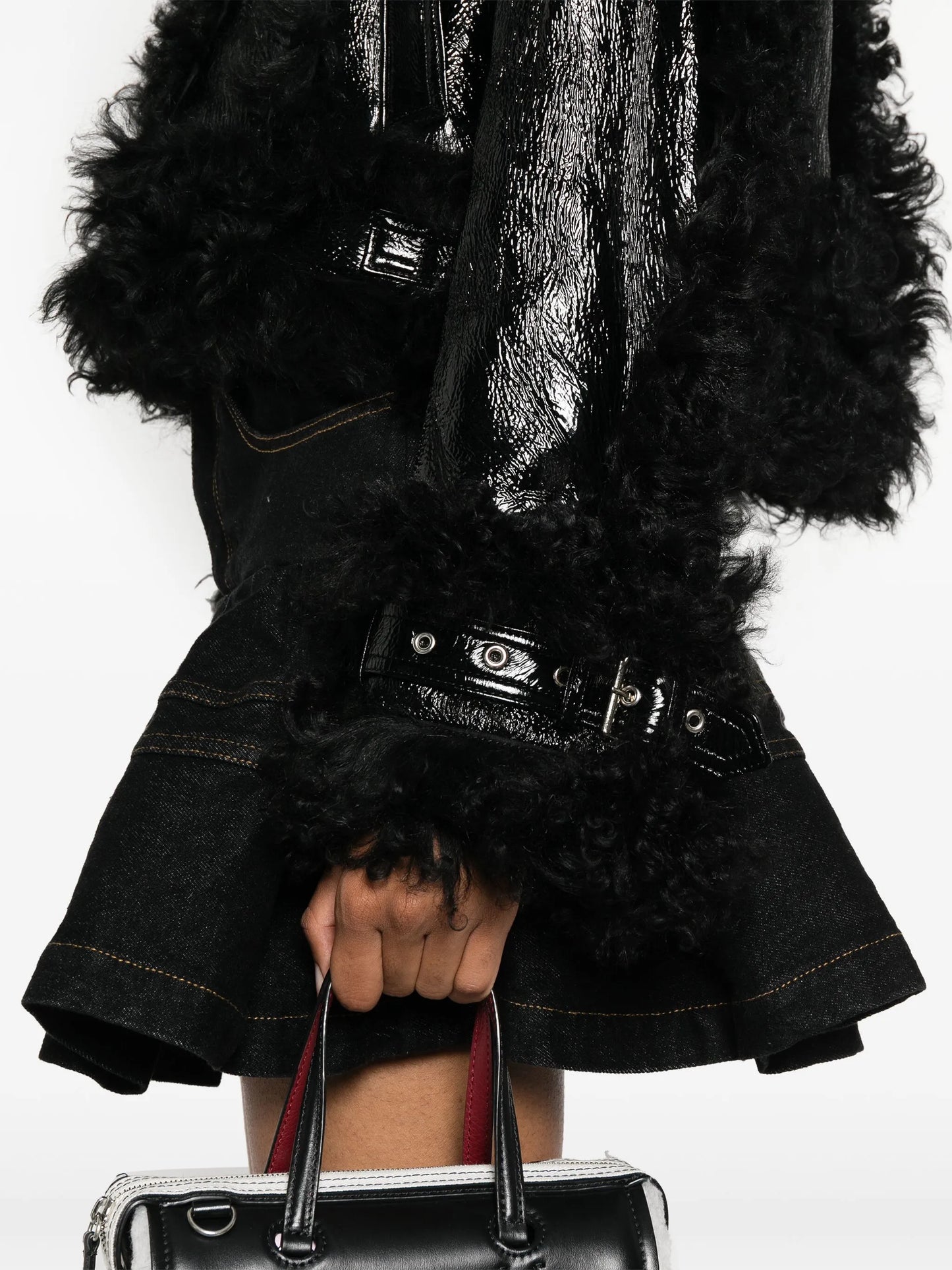 shearling-trim leather jacket