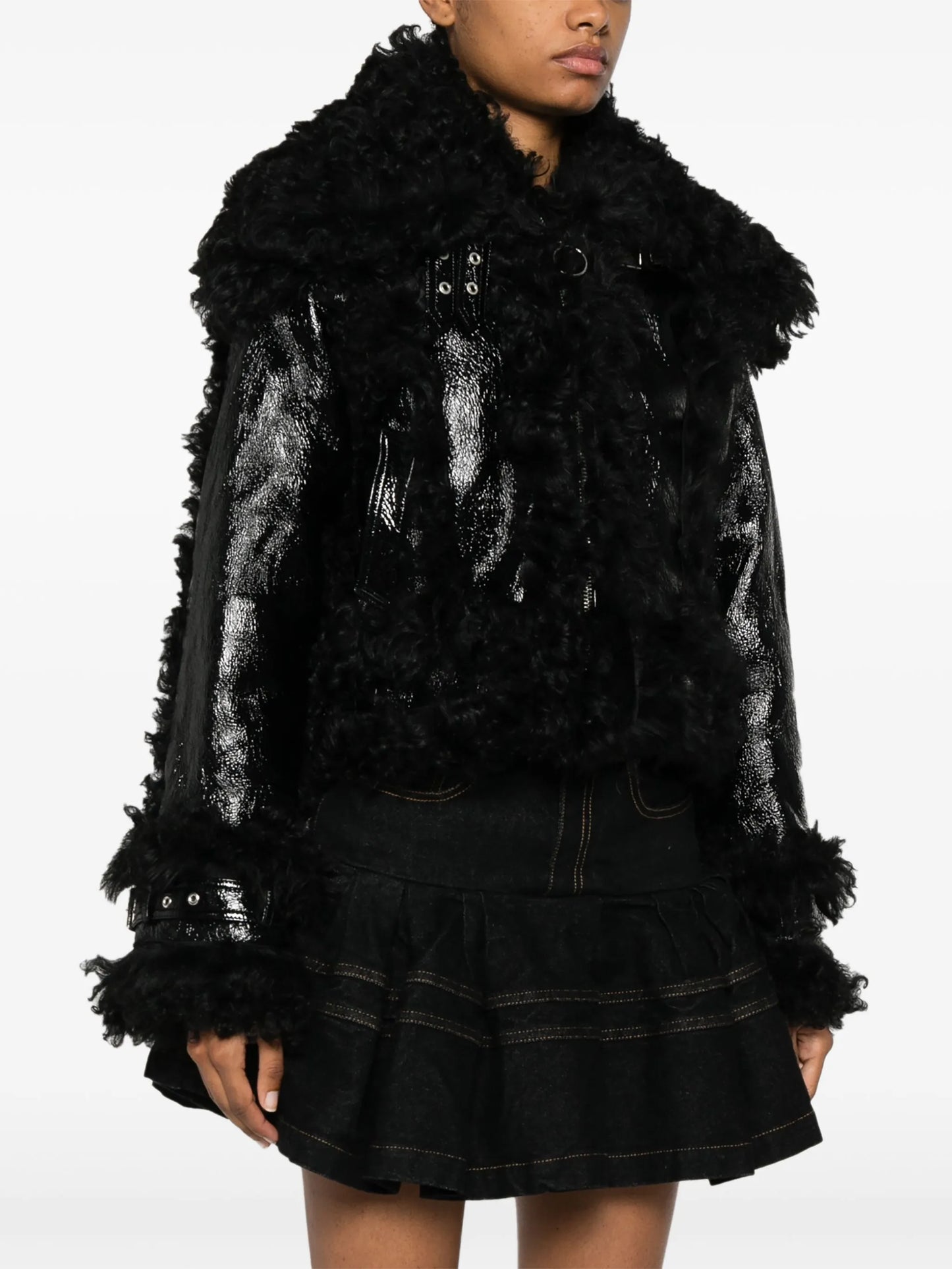 shearling-trim leather jacket