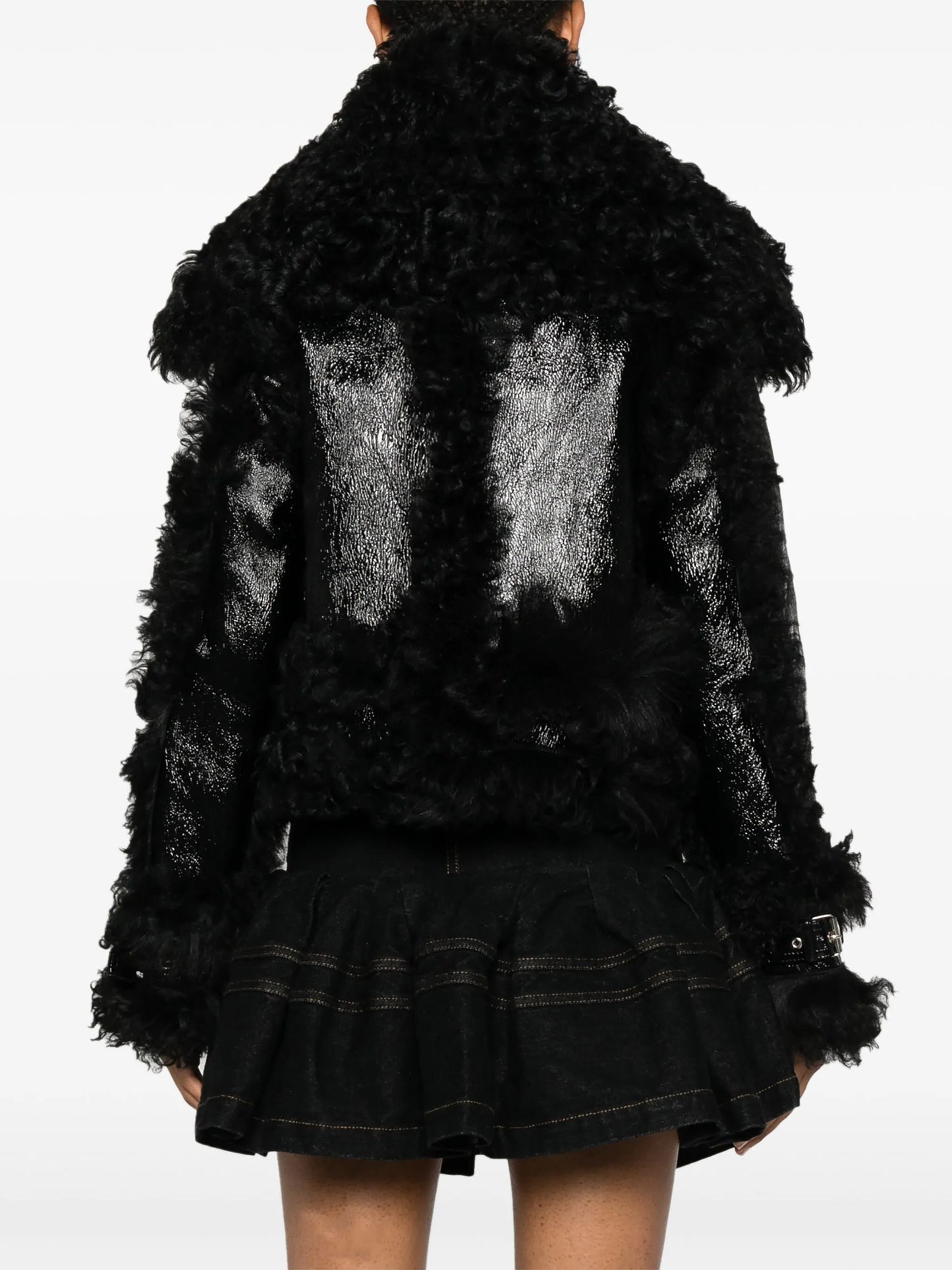 shearling-trim leather jacket