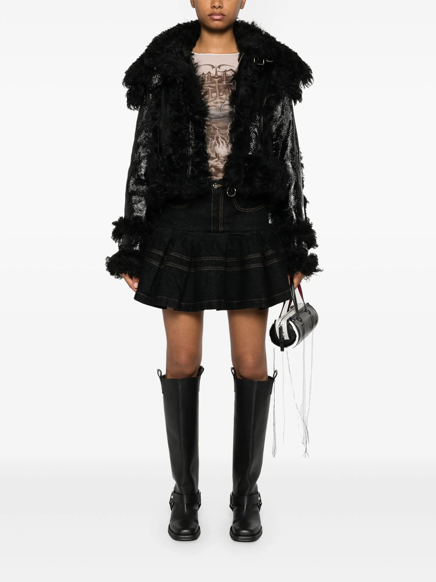 shearling-trim leather jacket