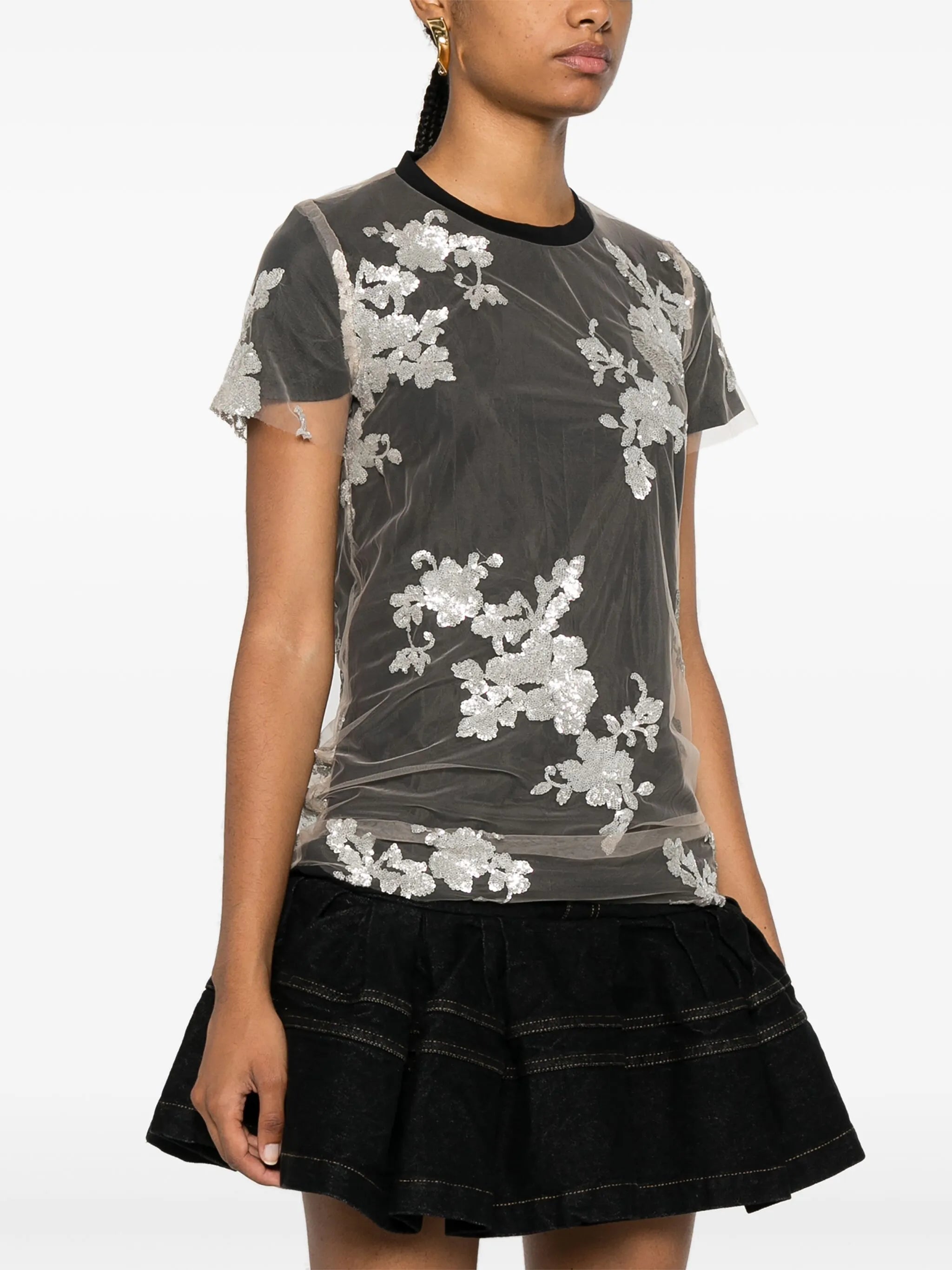 sequinned tulle T-shirt