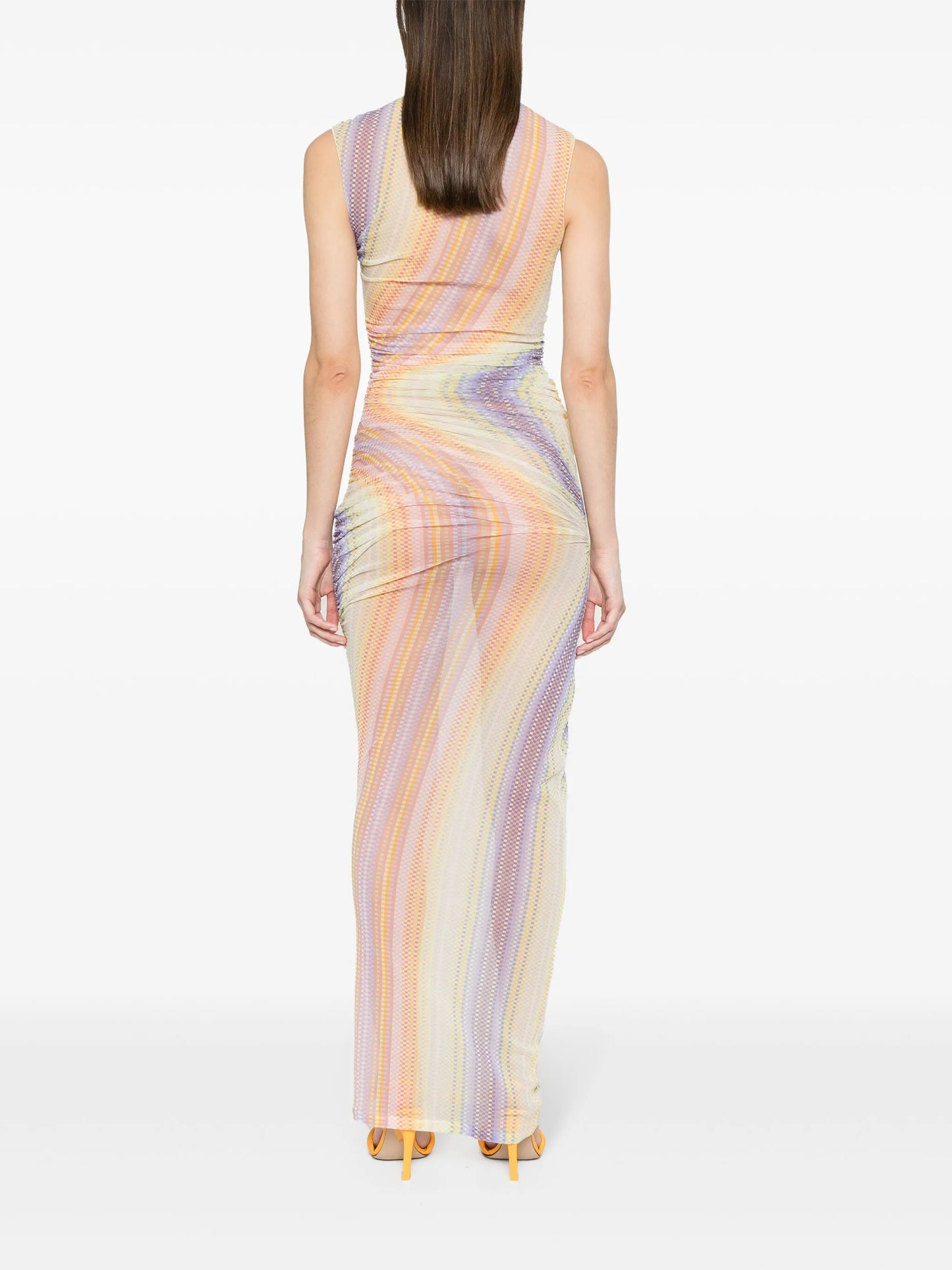 draped-detail checked maxi dress