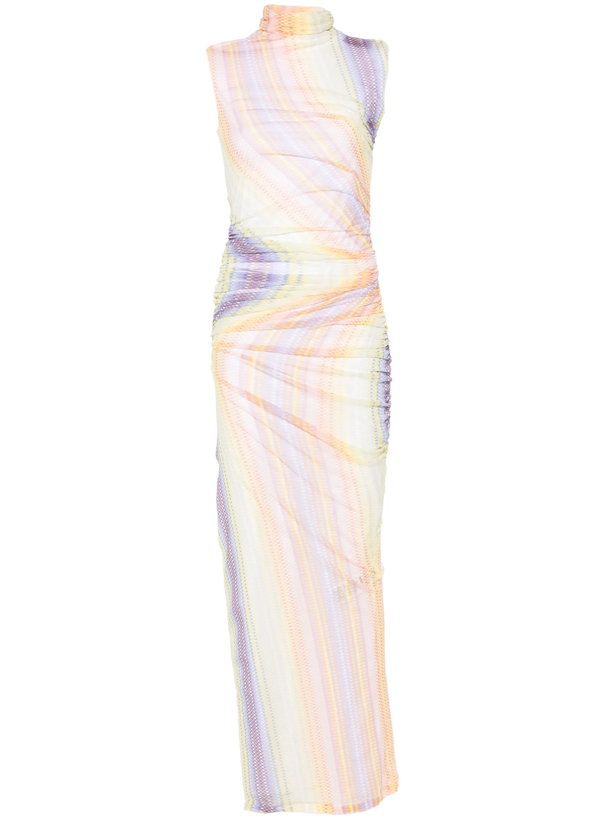 draped-detail checked maxi dress
