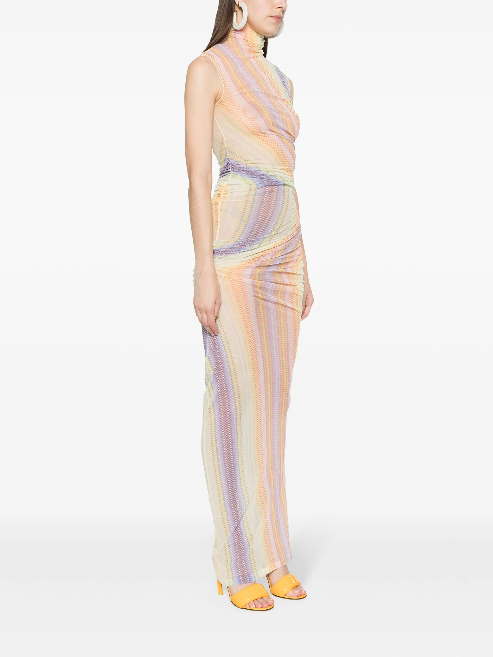 draped-detail checked maxi dress