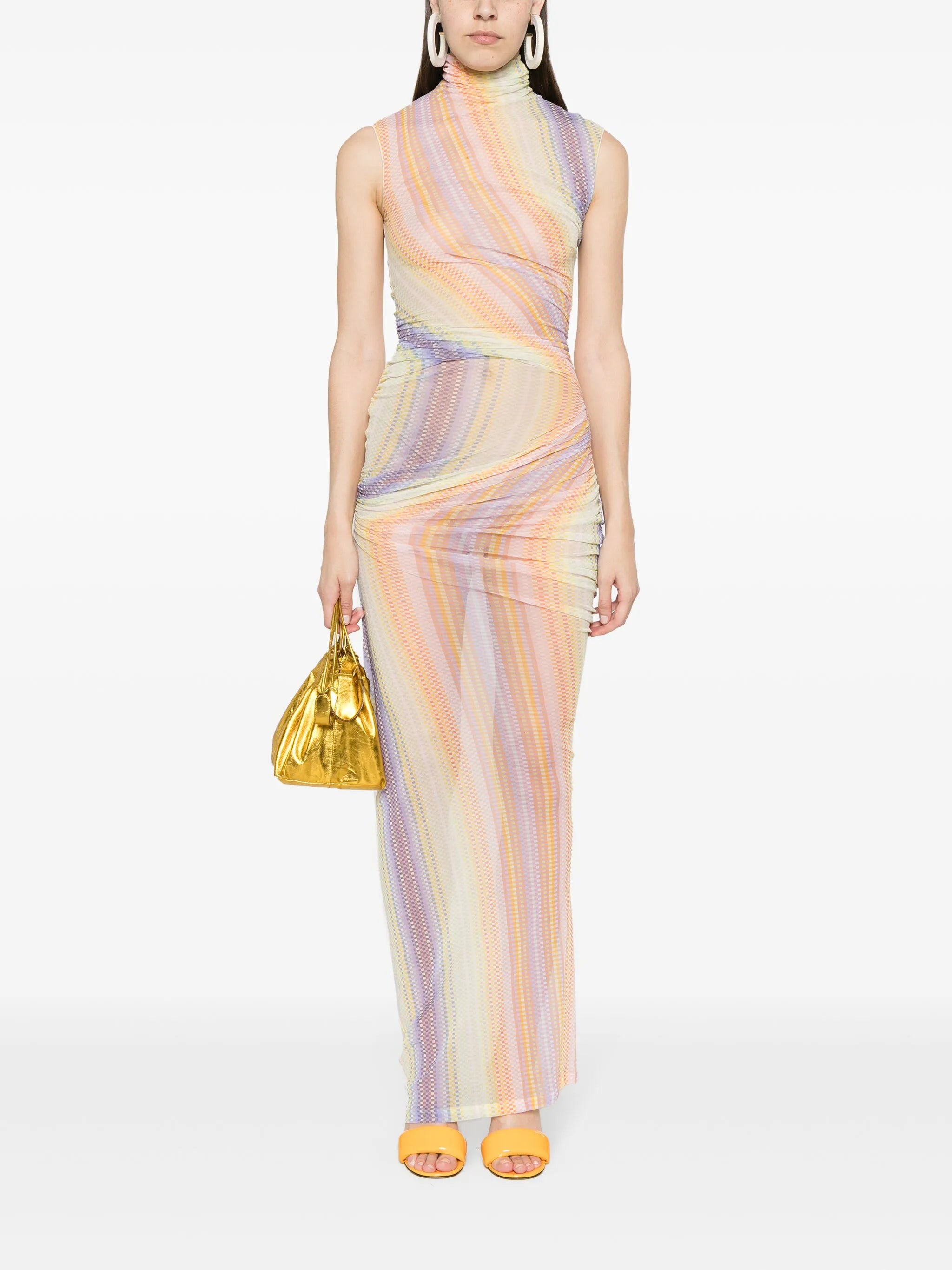 draped-detail checked maxi dress