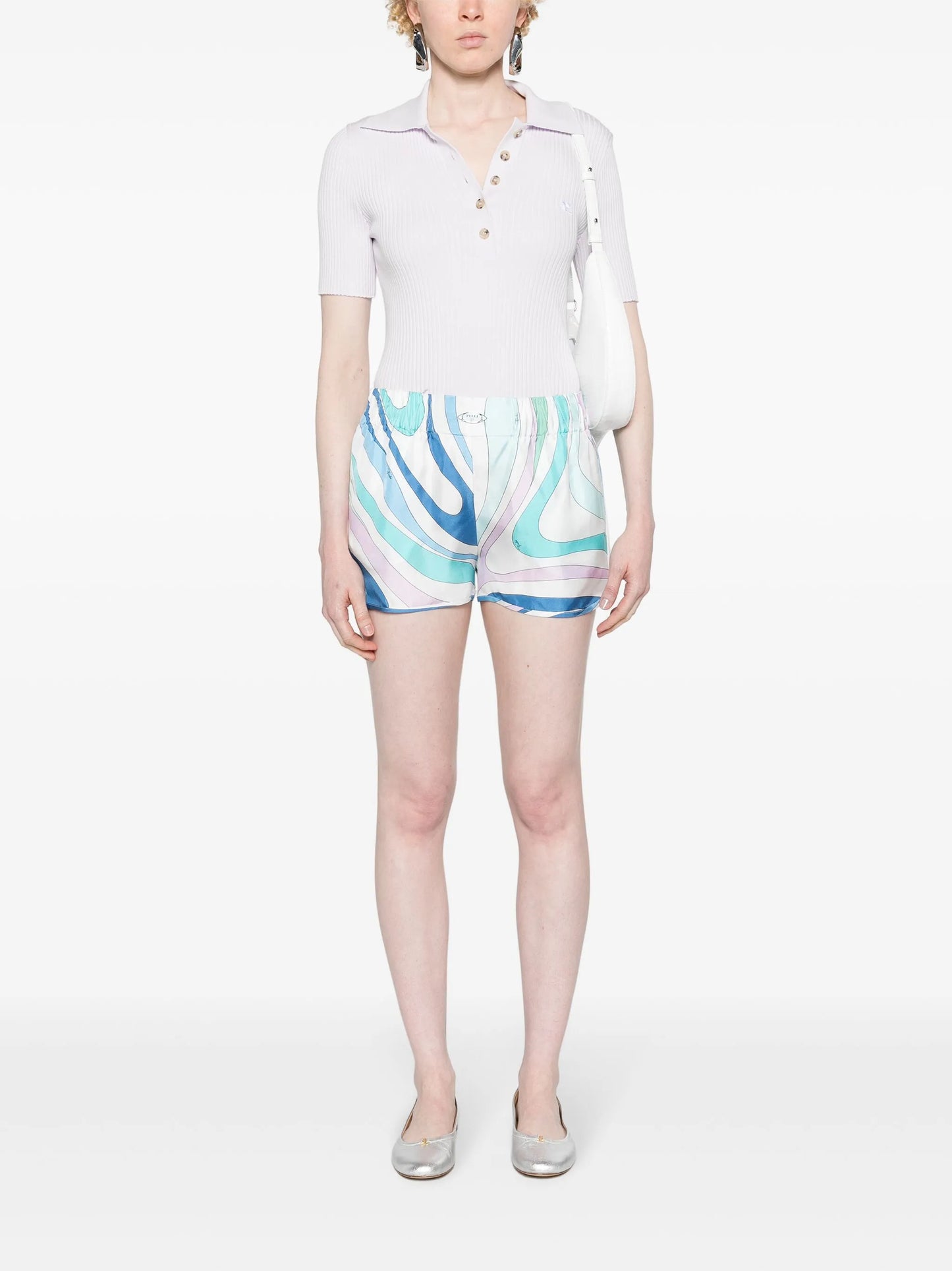 Iride-print silk shorts