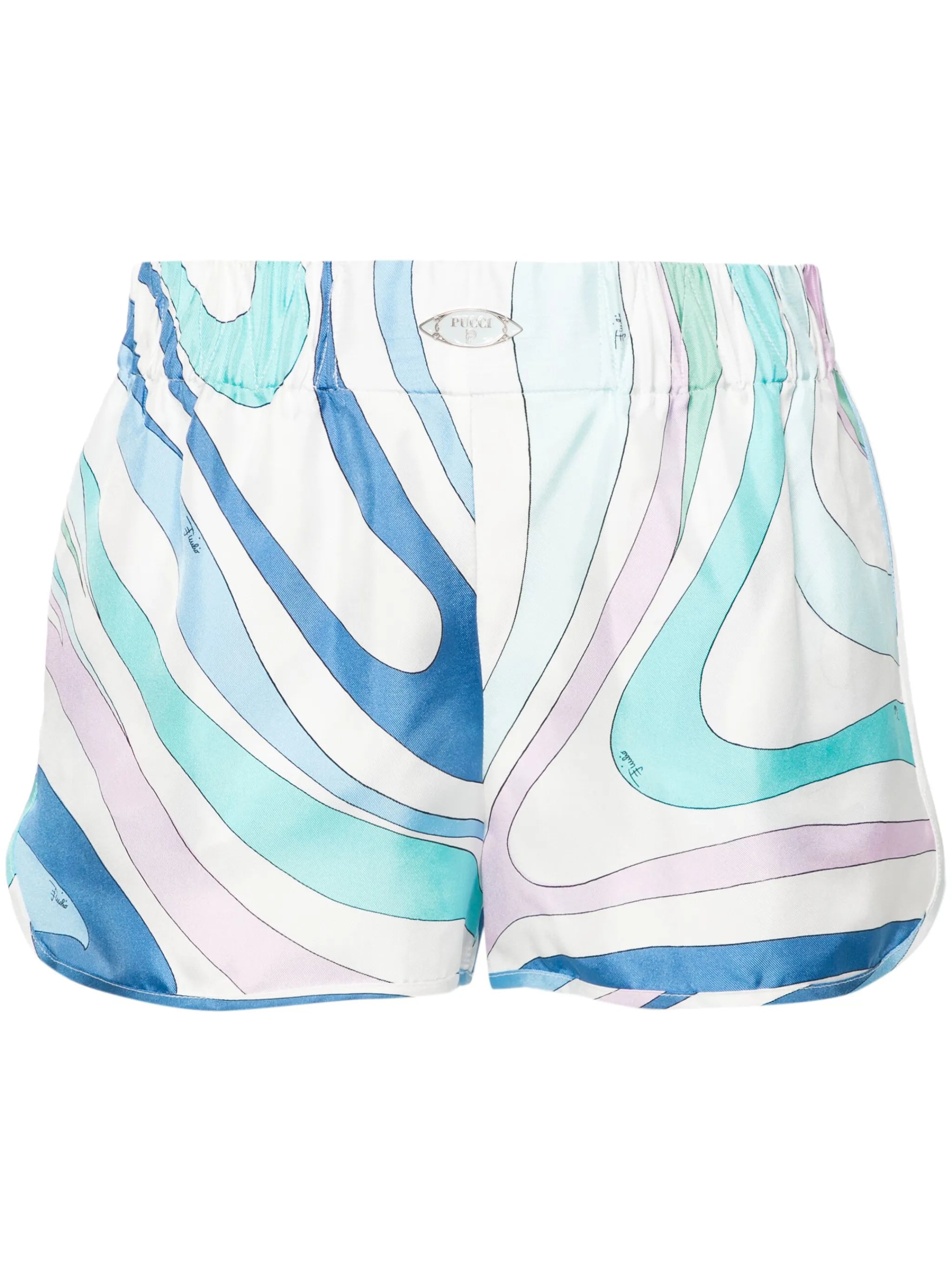 Iride-print silk shorts