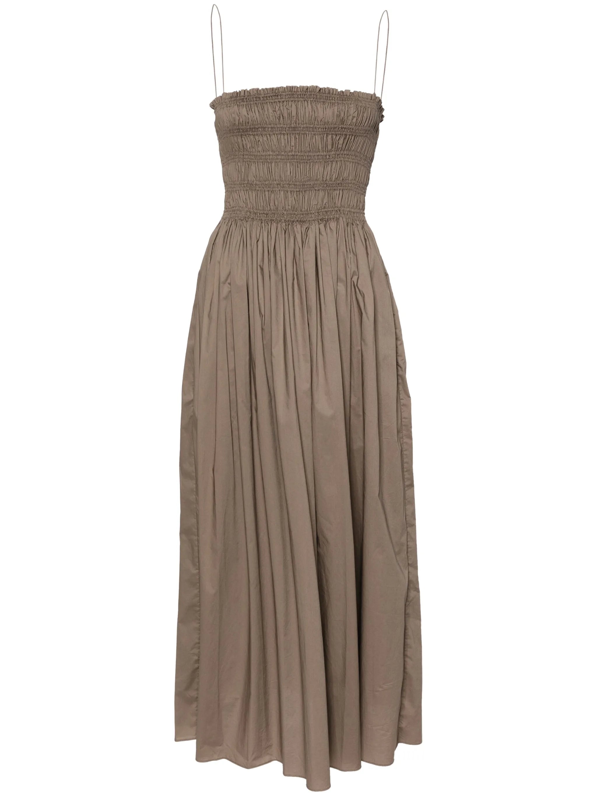 shirred-panel poplin midi dress