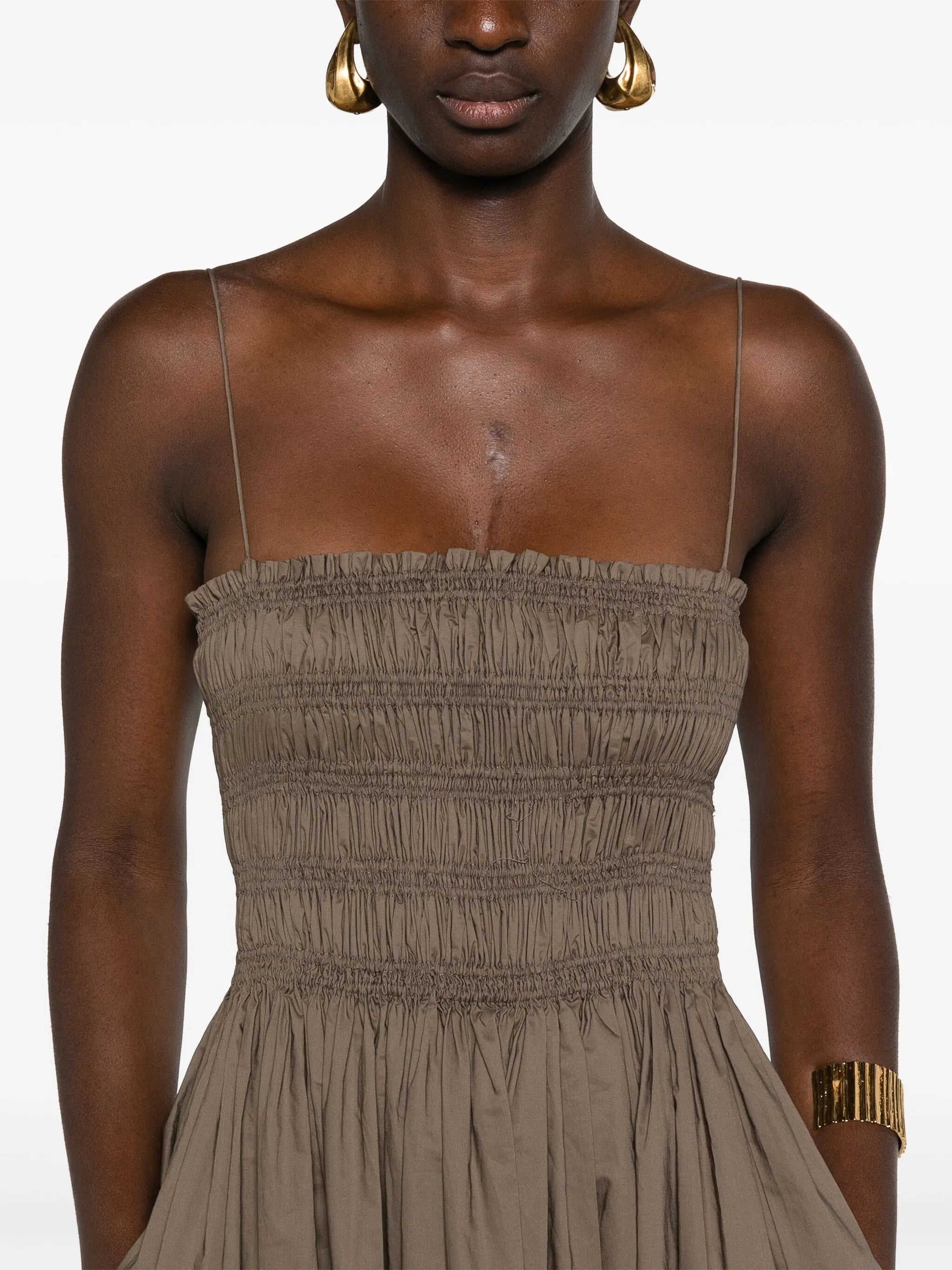 shirred-panel poplin midi dress