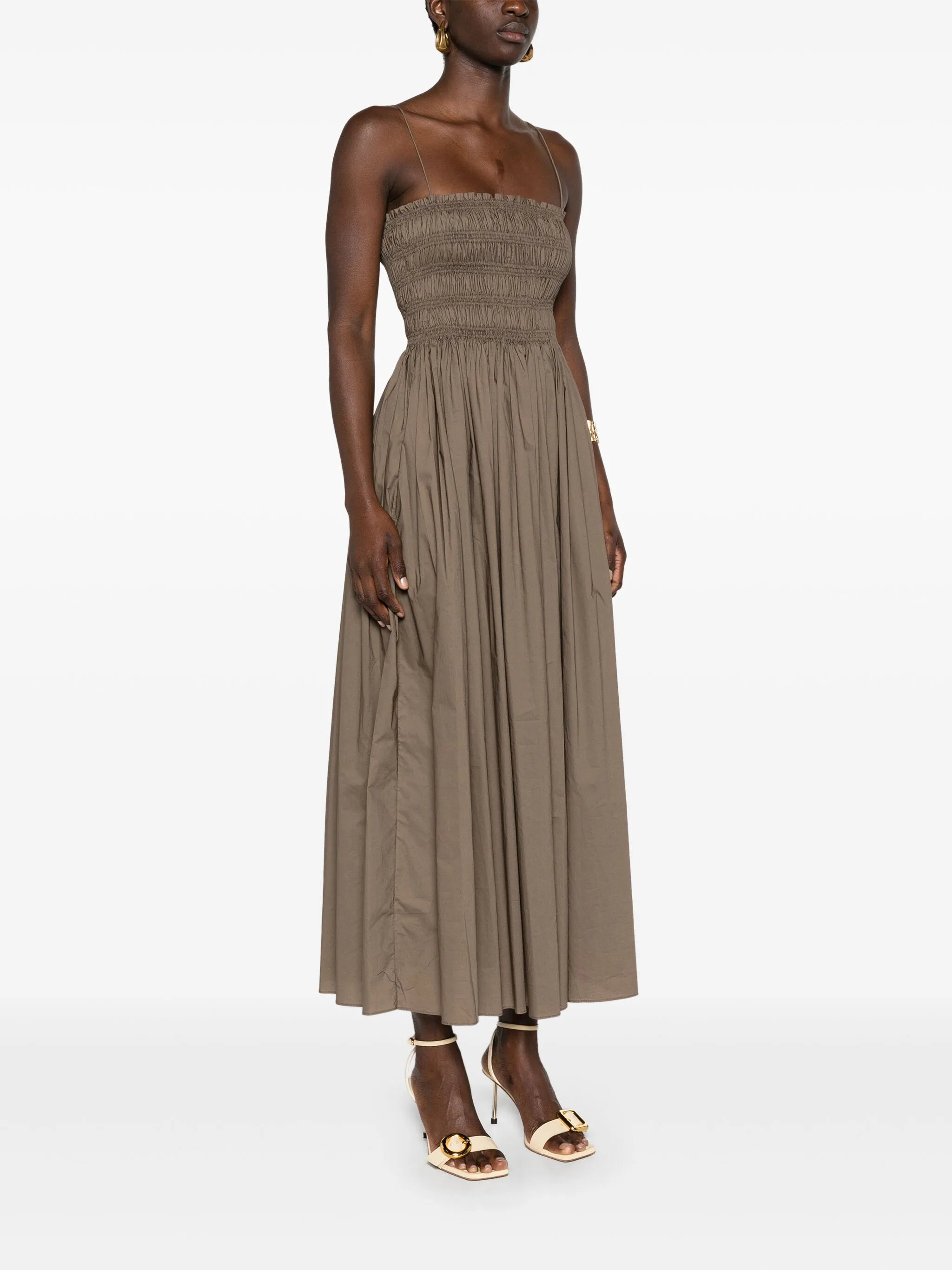 shirred-panel poplin midi dress